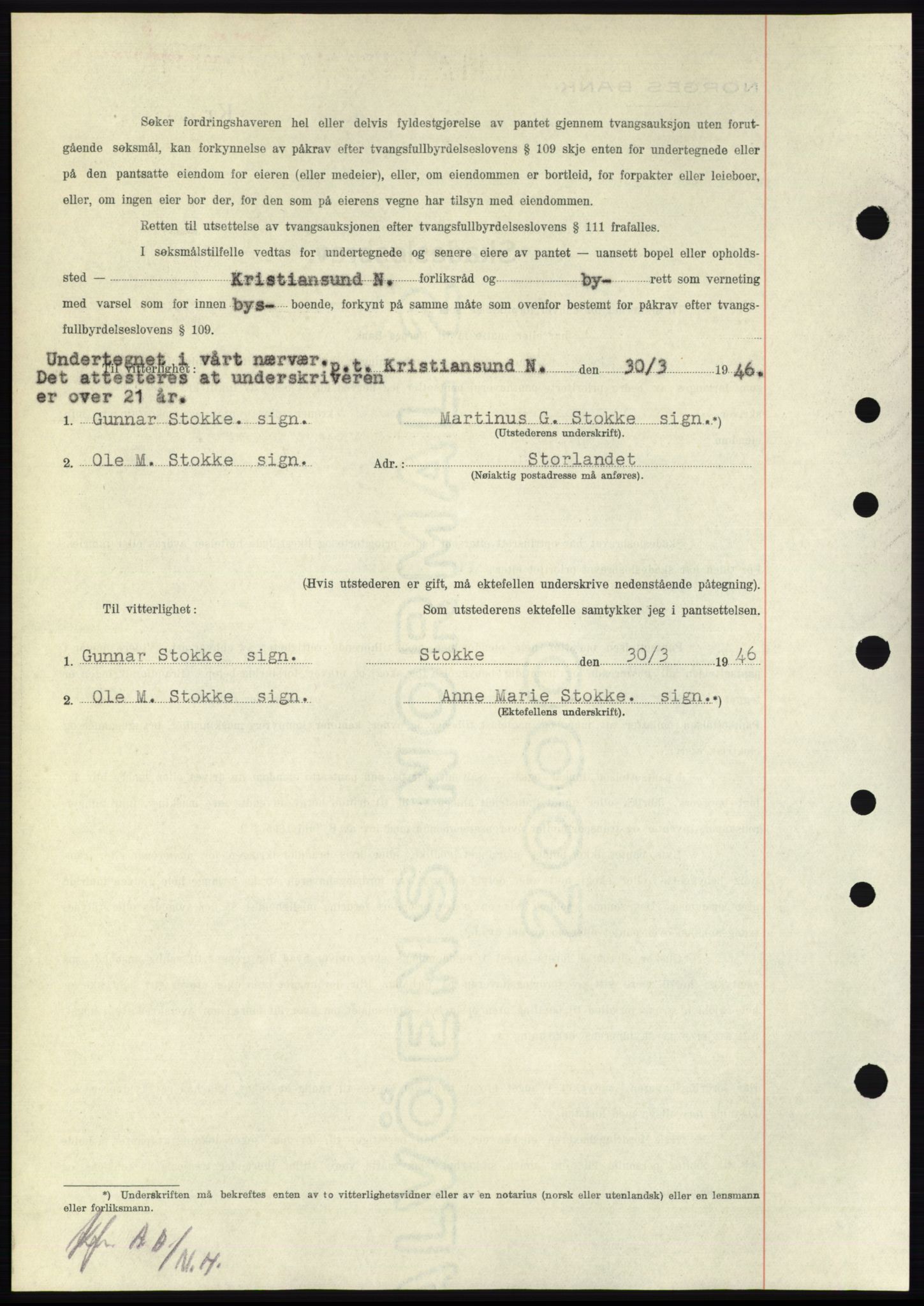 Nordmøre sorenskriveri, AV/SAT-A-4132/1/2/2Ca: Mortgage book no. B93b, 1946-1946, Diary no: : 509/1946