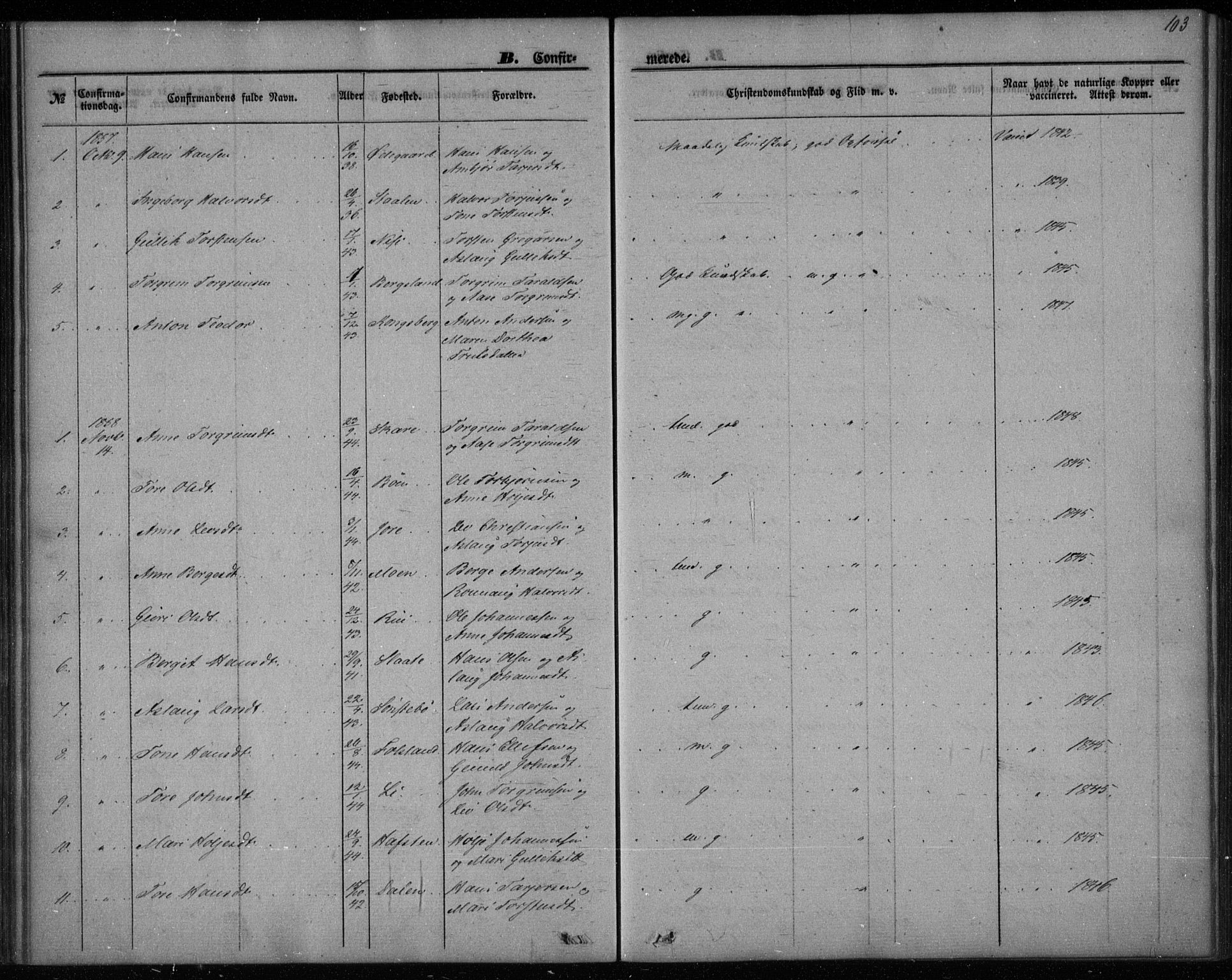Gransherad kirkebøker, SAKO/A-267/F/Fa/L0002: Parish register (official) no. I 2, 1844-1859, p. 103