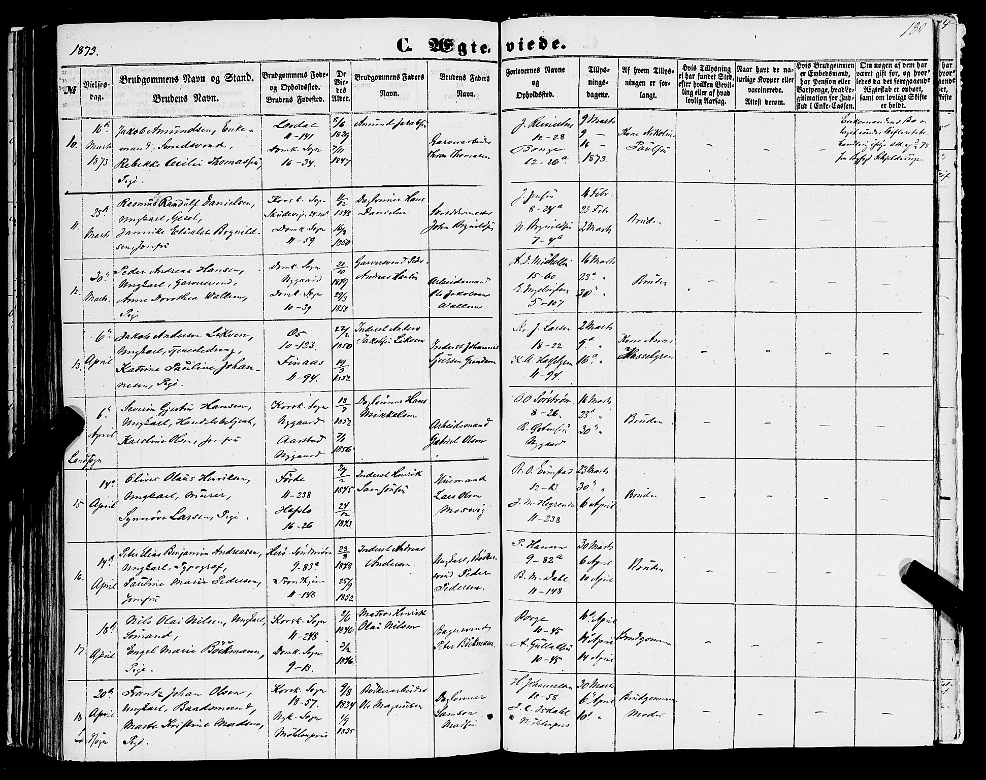 Domkirken sokneprestembete, AV/SAB-A-74801/H/Haa/L0034: Parish register (official) no. D 2, 1853-1874, p. 180