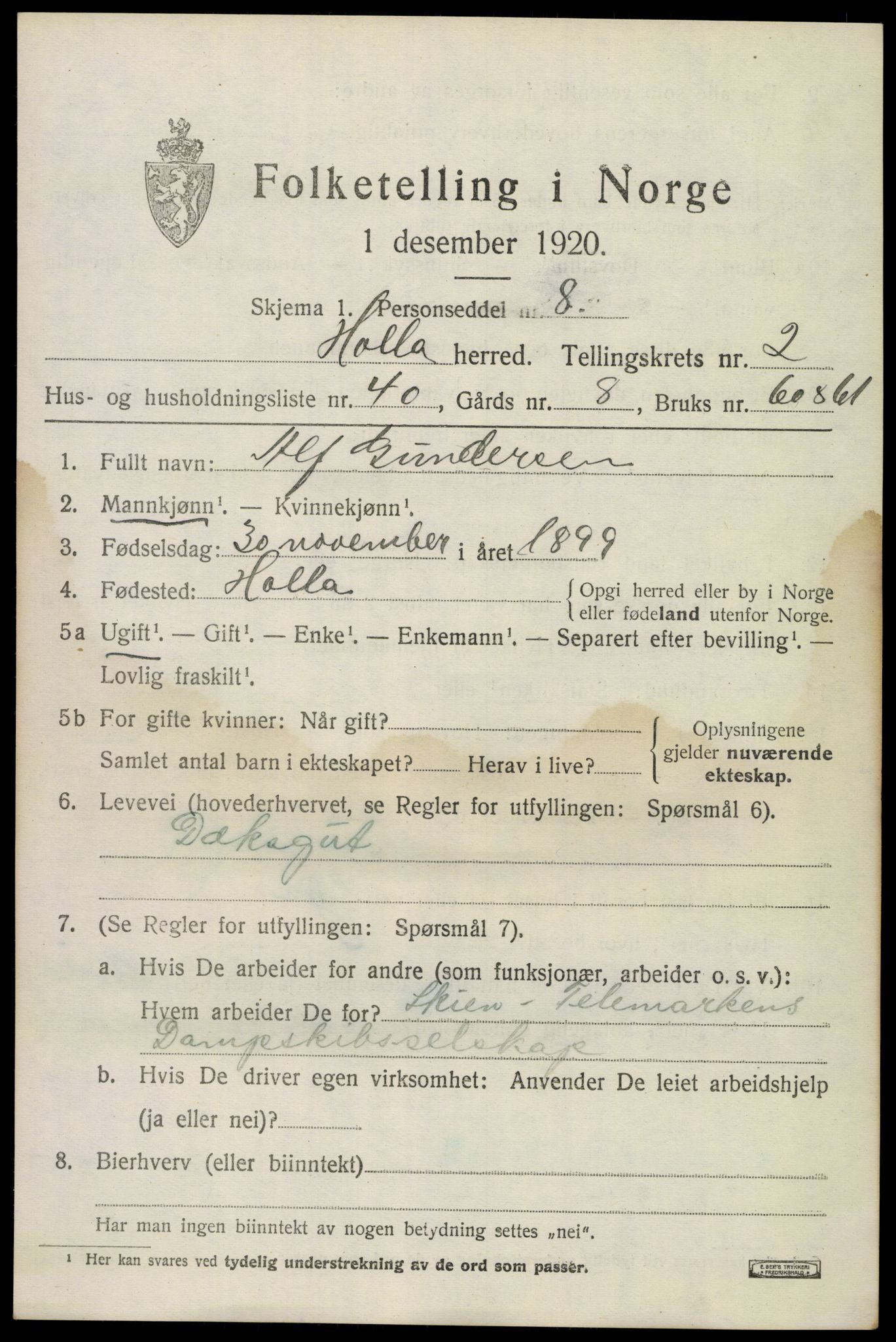 SAKO, 1920 census for Holla, 1920, p. 2121