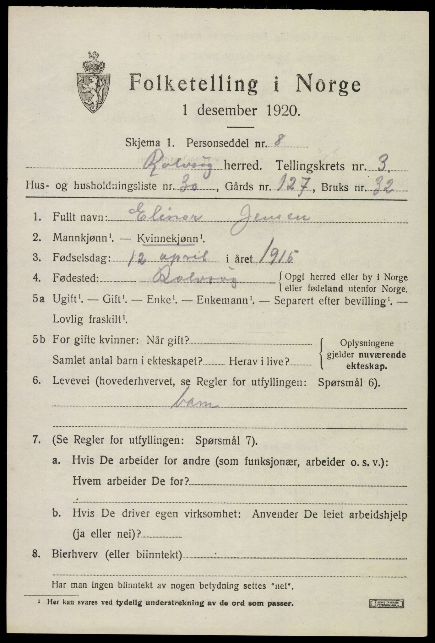 SAO, 1920 census for Rolvsøy, 1920, p. 3225