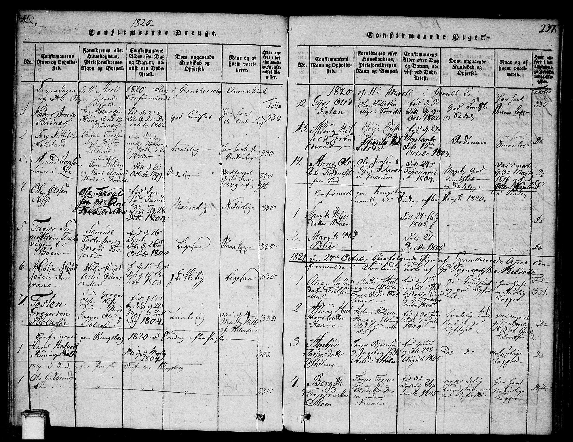 Gransherad kirkebøker, SAKO/A-267/G/Ga/L0001: Parish register (copy) no. I 1, 1815-1842, p. 237