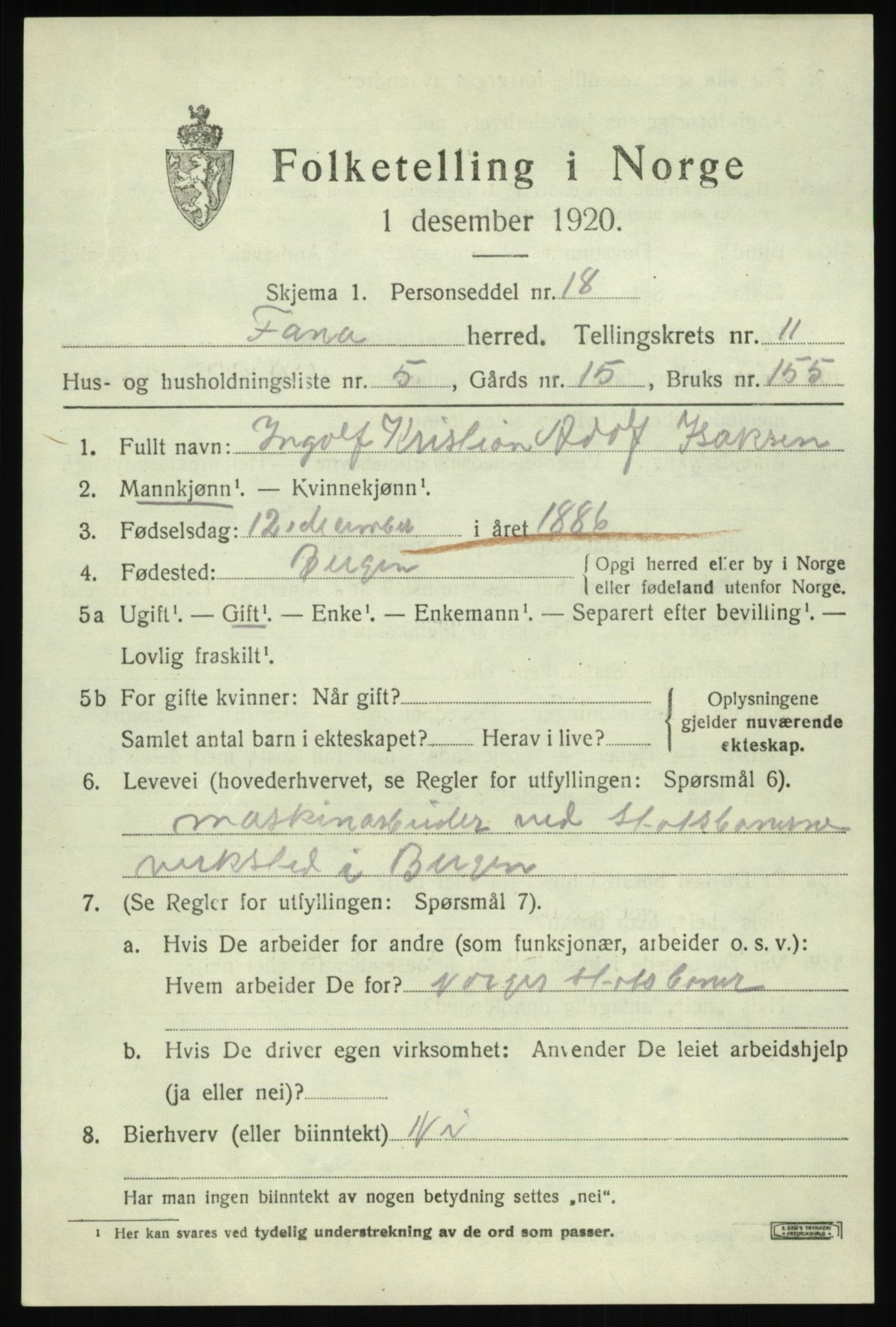 SAB, 1920 census for Fana, 1920, p. 18161