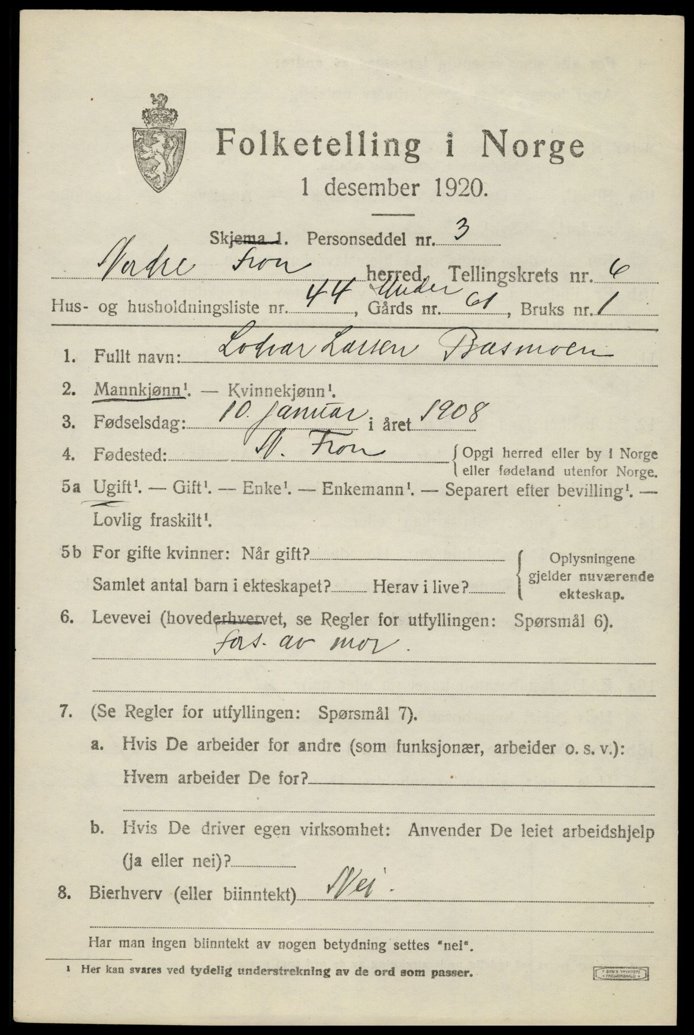 SAH, 1920 census for Nord-Fron, 1920, p. 5866