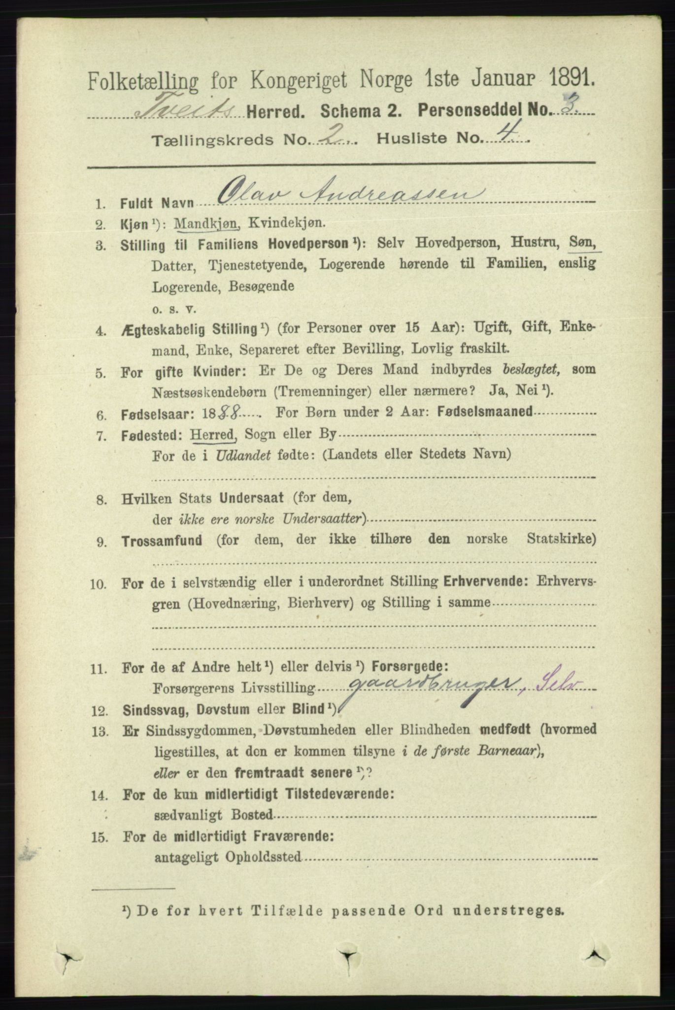 RA, 1891 census for 1013 Tveit, 1891, p. 540