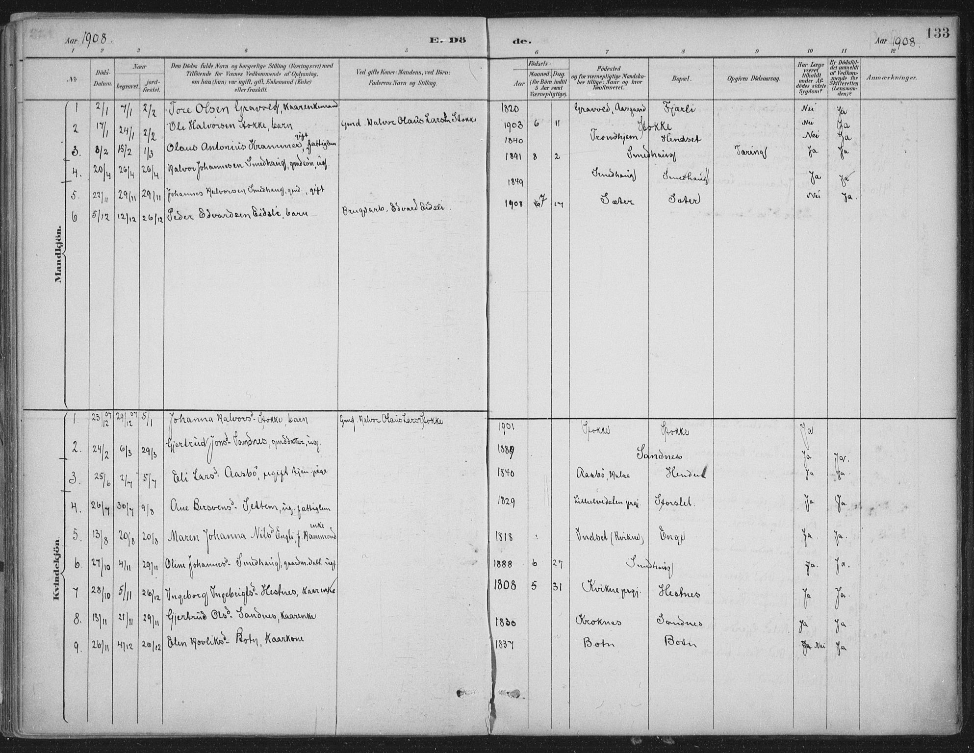 Ministerialprotokoller, klokkerbøker og fødselsregistre - Møre og Romsdal, AV/SAT-A-1454/580/L0925: Parish register (official) no. 580A02, 1888-1913, p. 133