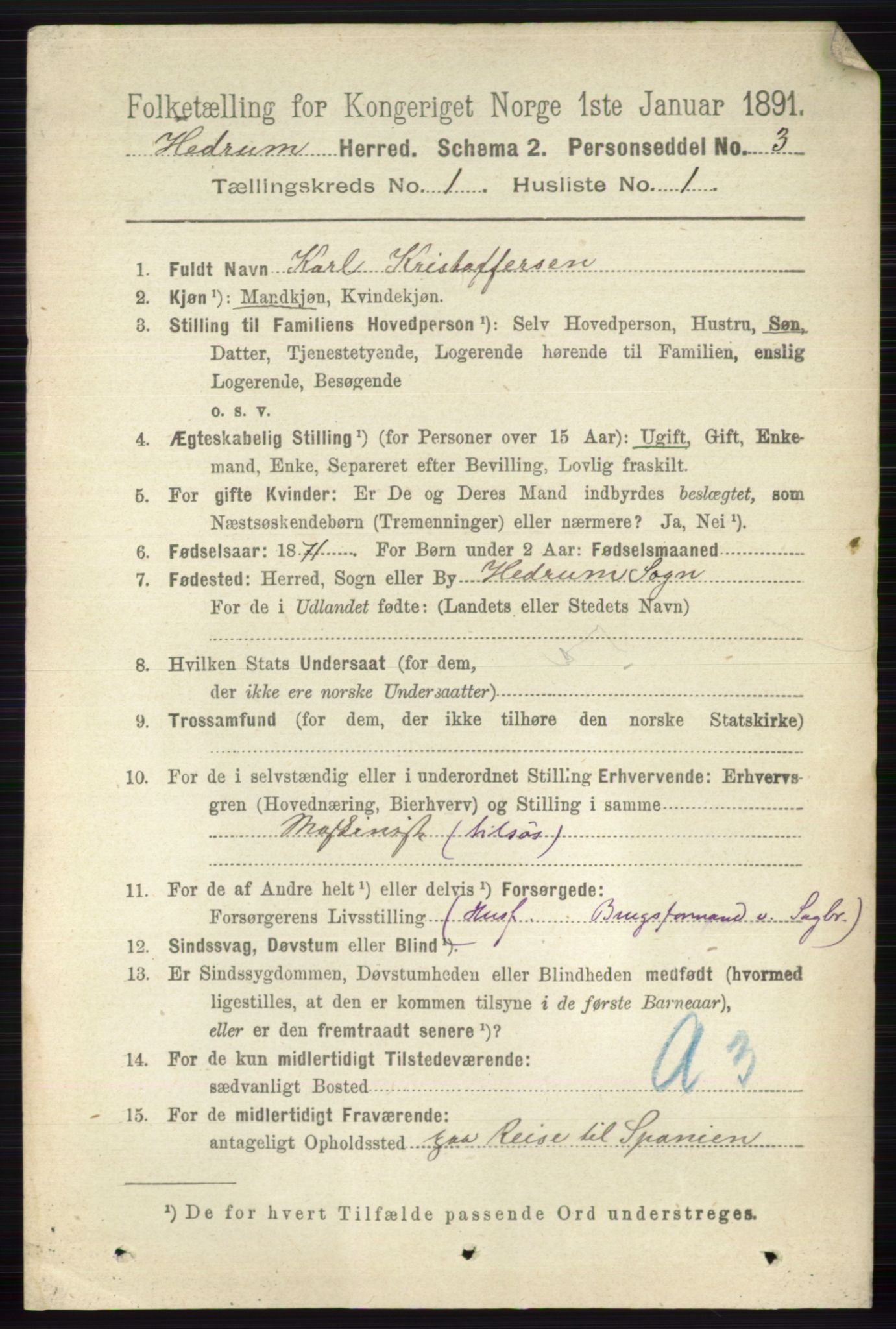 RA, 1891 census for 0727 Hedrum, 1891, p. 46