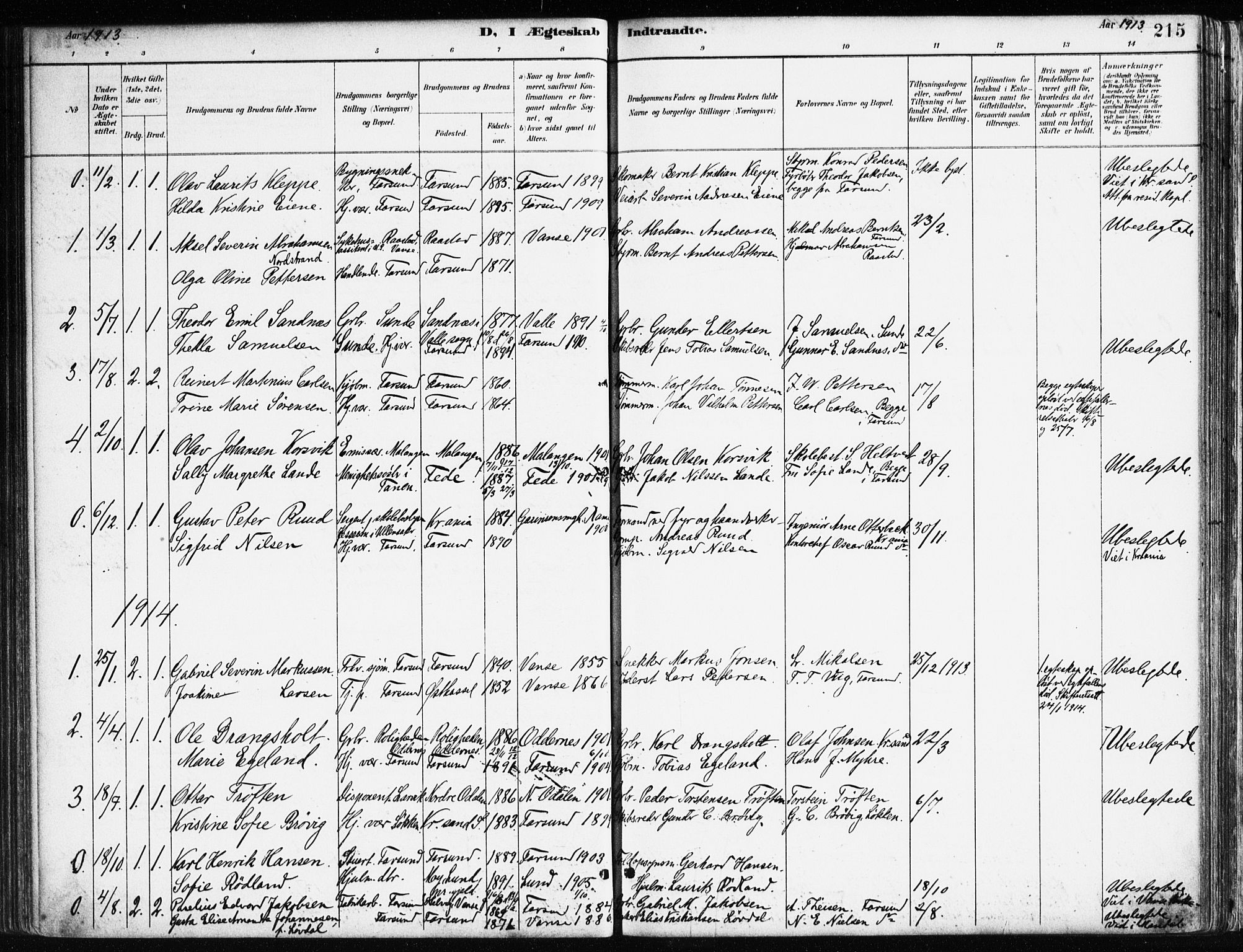 Farsund sokneprestkontor, AV/SAK-1111-0009/F/Fa/L0006: Parish register (official) no. A 6, 1887-1920, p. 215