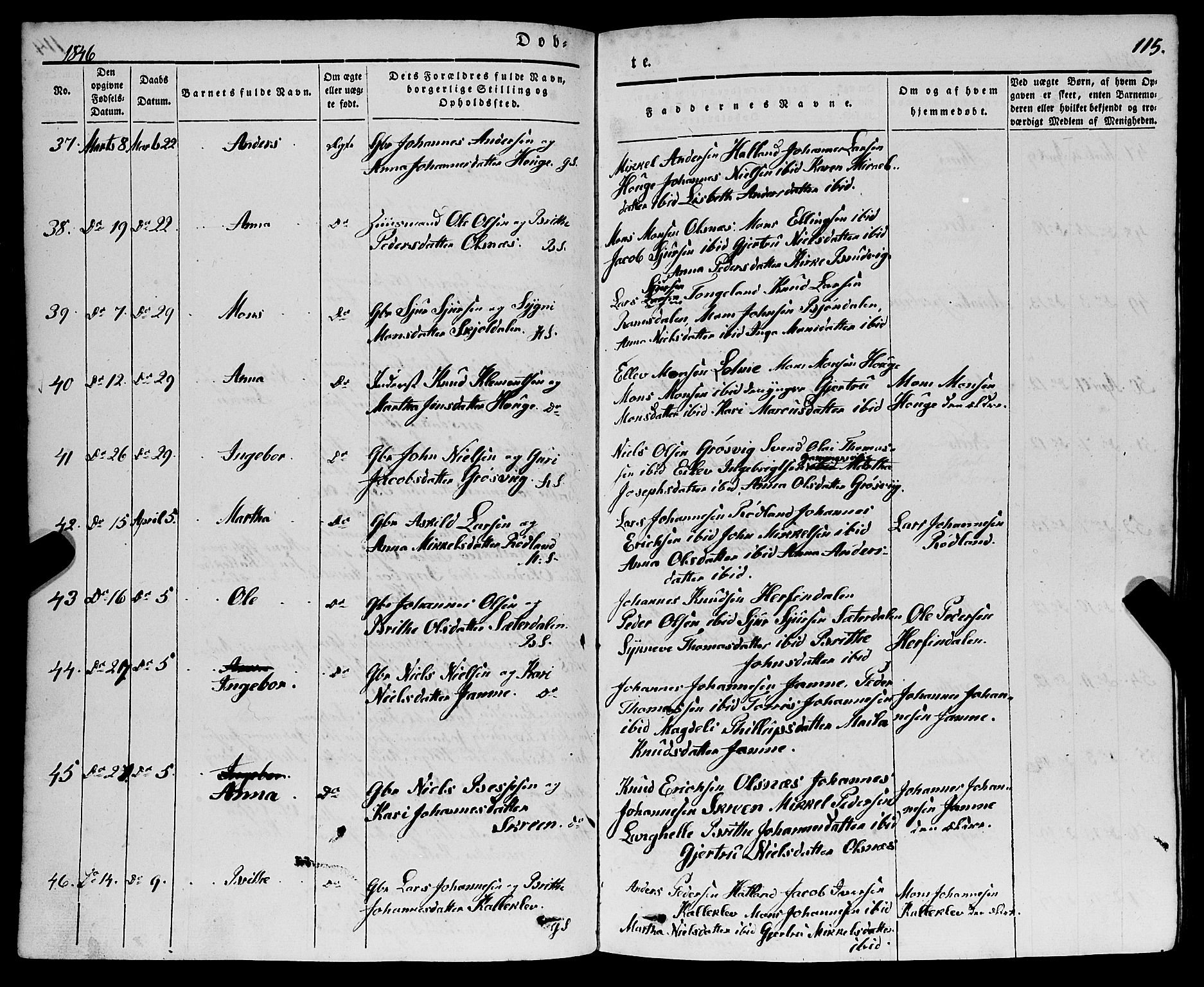 Haus sokneprestembete, AV/SAB-A-75601/H/Haa: Parish register (official) no. A 15, 1838-1847, p. 115