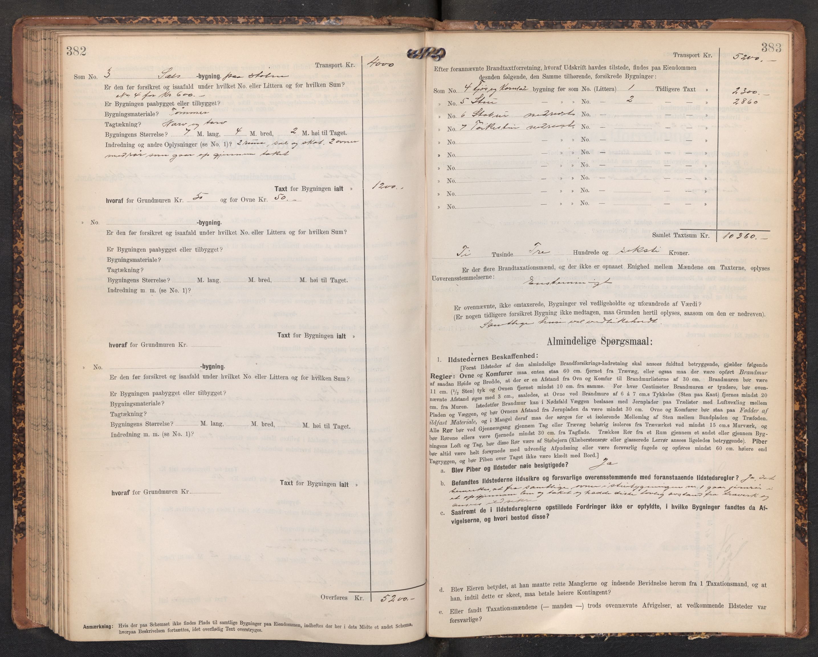 Lensmannen i Hafslo, AV/SAB-A-28001/0012/L0007: Branntakstprotokoll, skjematakst, 1905-1922, p. 382-383