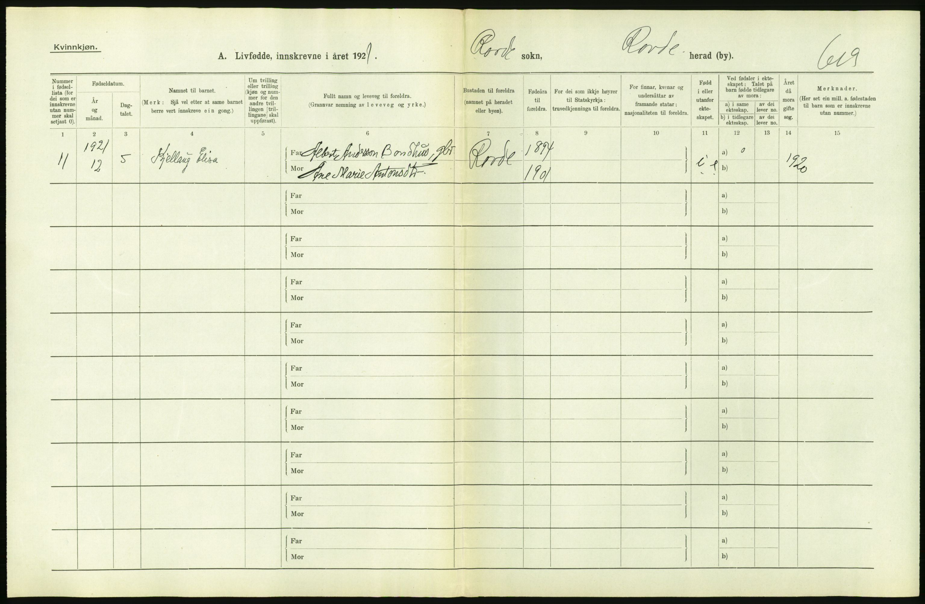 Statistisk sentralbyrå, Sosiodemografiske emner, Befolkning, AV/RA-S-2228/D/Df/Dfc/Dfca/L0040: Møre fylke: Levendefødte menn og kvinner. Bygder., 1921, p. 182