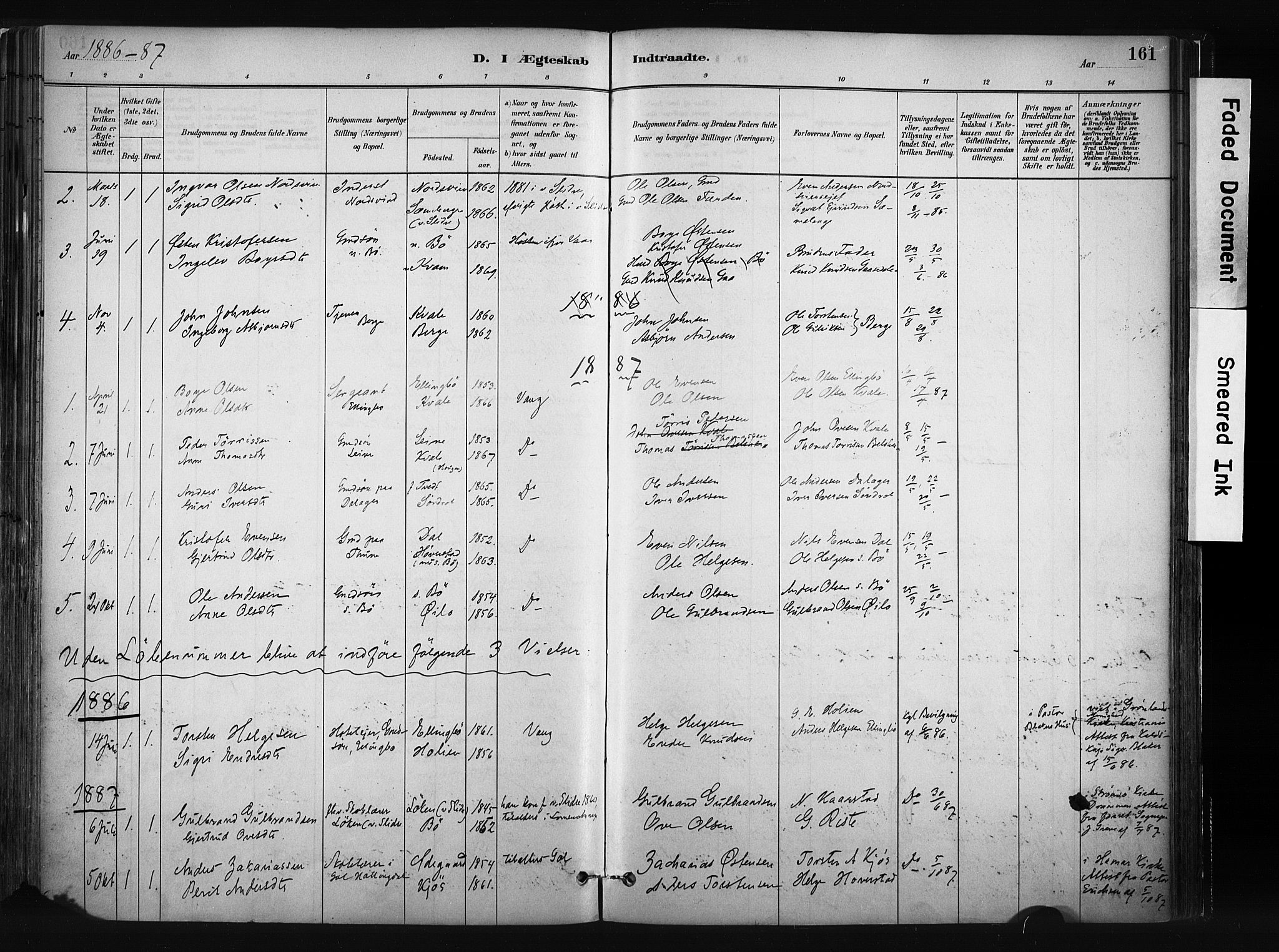 Vang prestekontor, Valdres, SAH/PREST-140/H/Ha/L0008: Parish register (official) no. 8, 1882-1910, p. 161