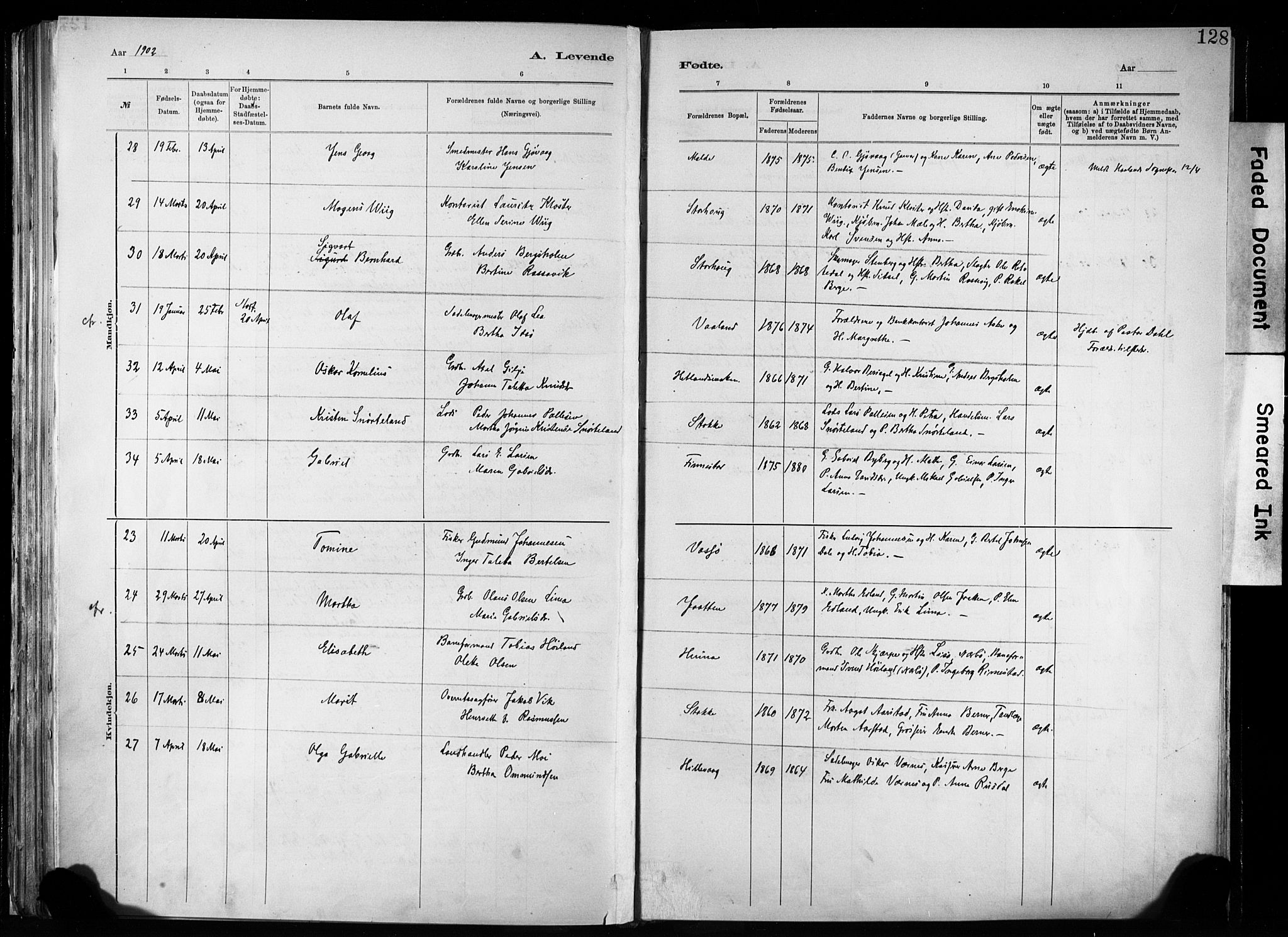 Hetland sokneprestkontor, SAST/A-101826/30/30BA/L0011: Parish register (official) no. A 11, 1884-1911, p. 128