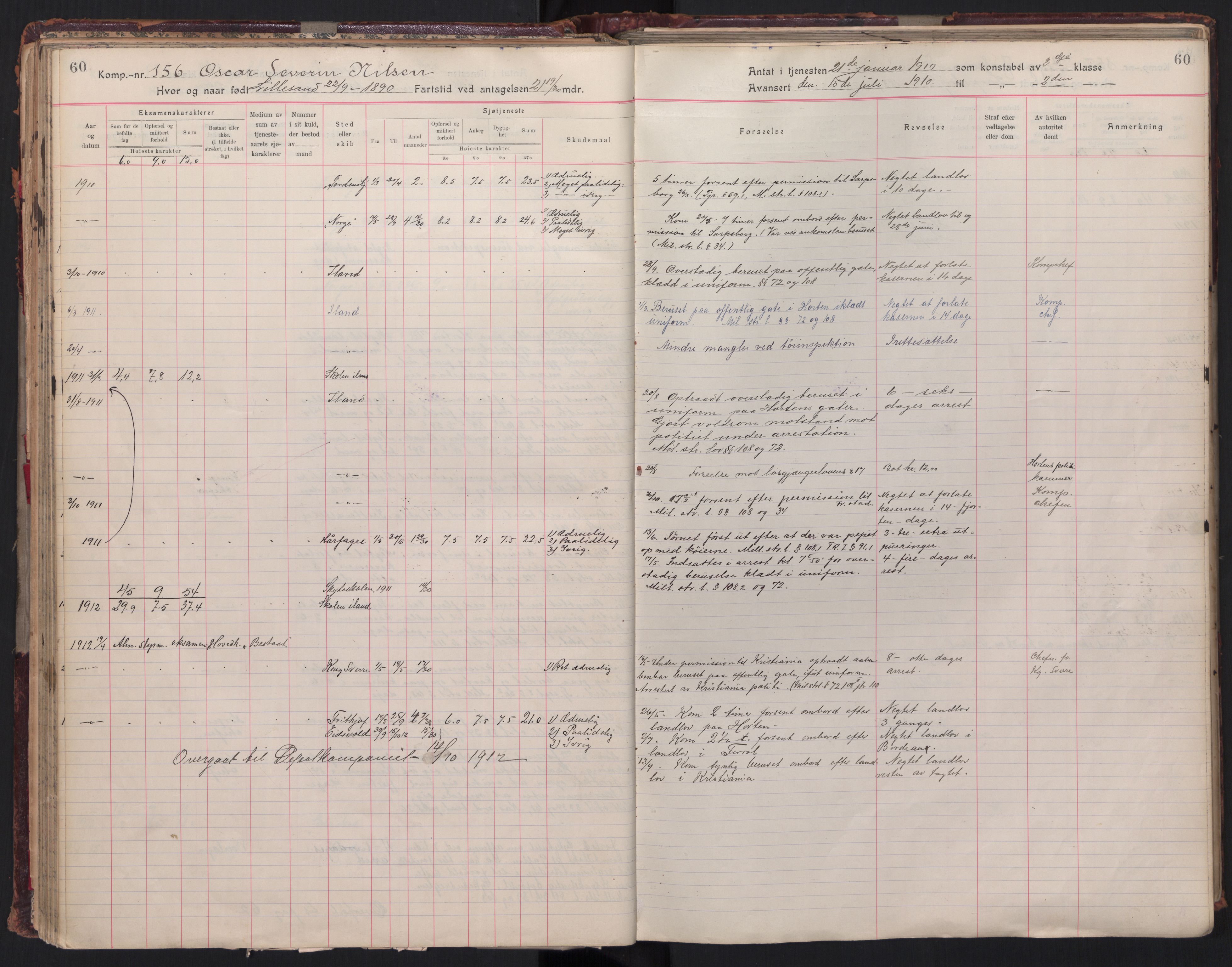 Forsvaret, Sjømilitære korps, Håndverkskorpset og Minekorpset, RA/RAFA-1907/P/Pa/L0022: Rulle Skolekompaniet, 1909-1940, p. 60