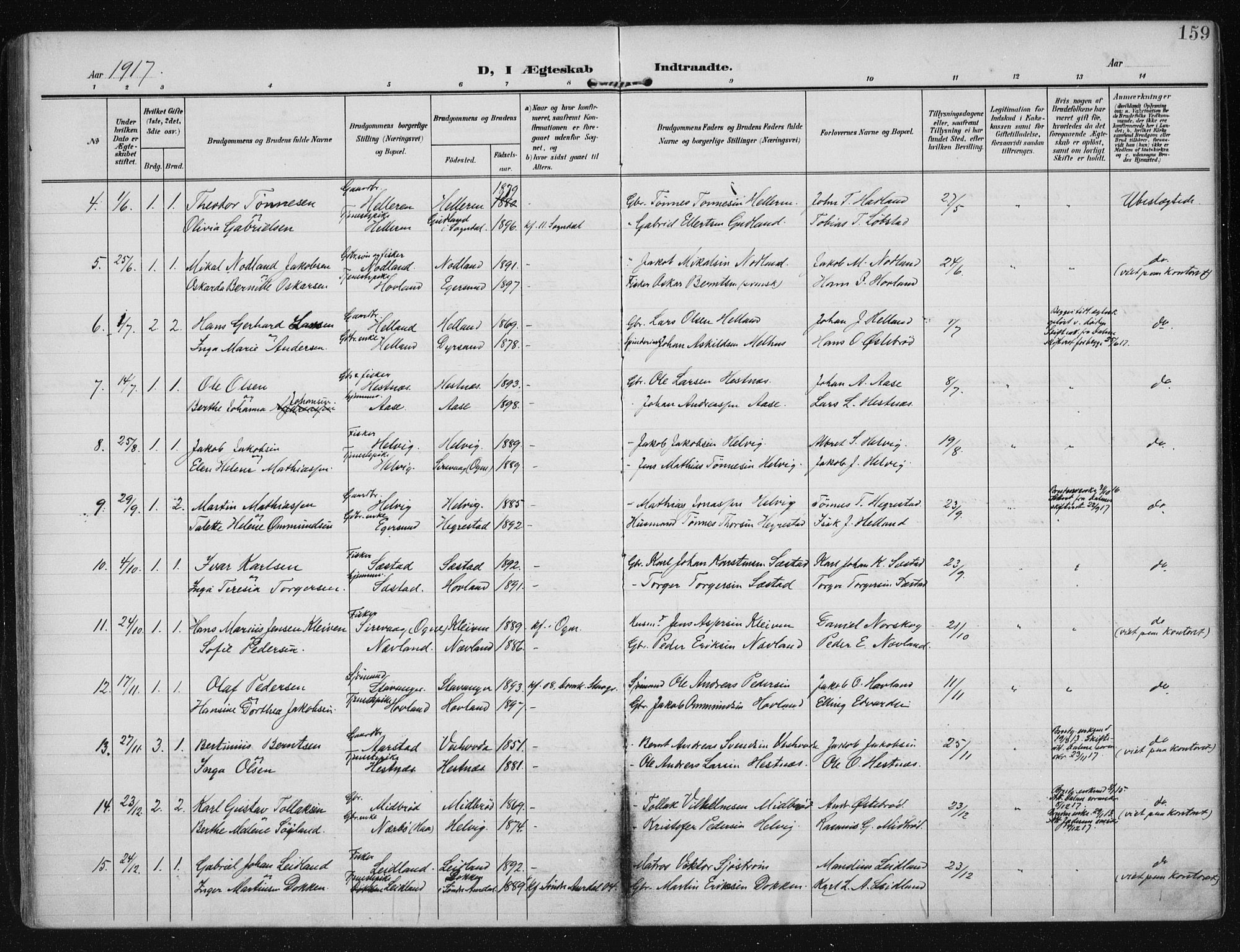 Eigersund sokneprestkontor, SAST/A-101807/S08/L0021: Parish register (official) no. A 20, 1906-1928, p. 159
