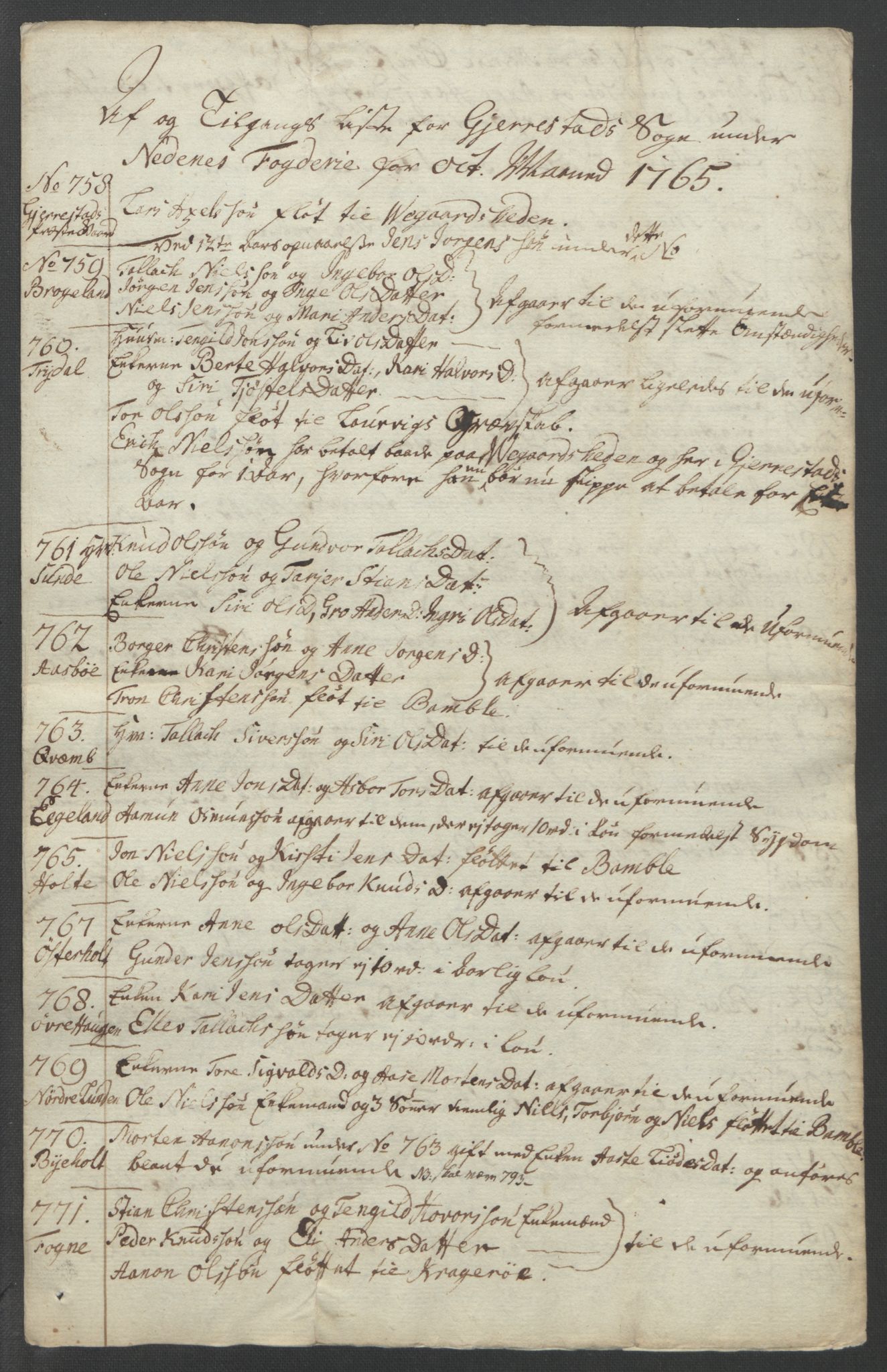 Rentekammeret inntil 1814, Reviderte regnskaper, Fogderegnskap, RA/EA-4092/R39/L2424: Ekstraskatten Nedenes, 1762-1767, p. 170
