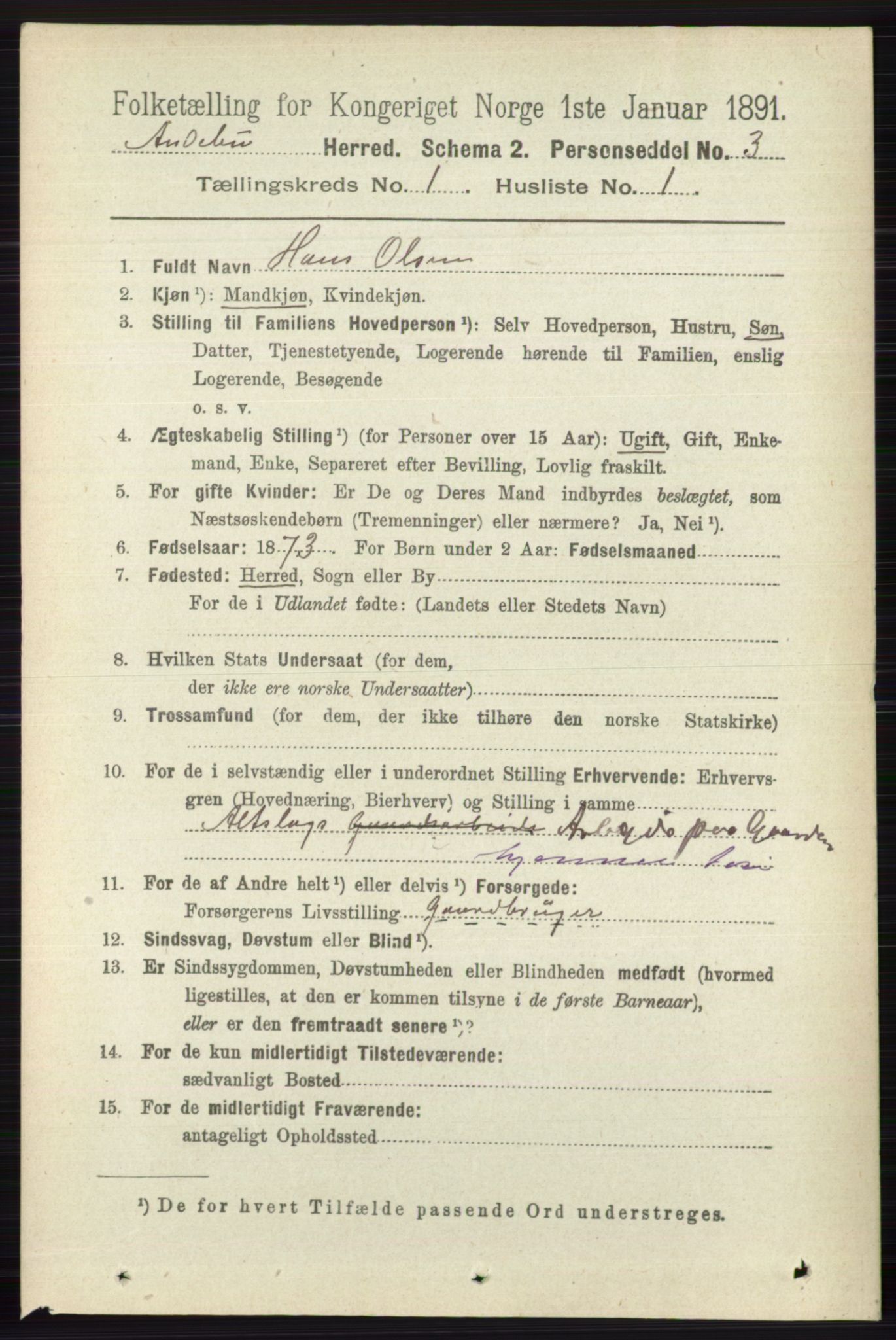 RA, 1891 census for 0719 Andebu, 1891, p. 141