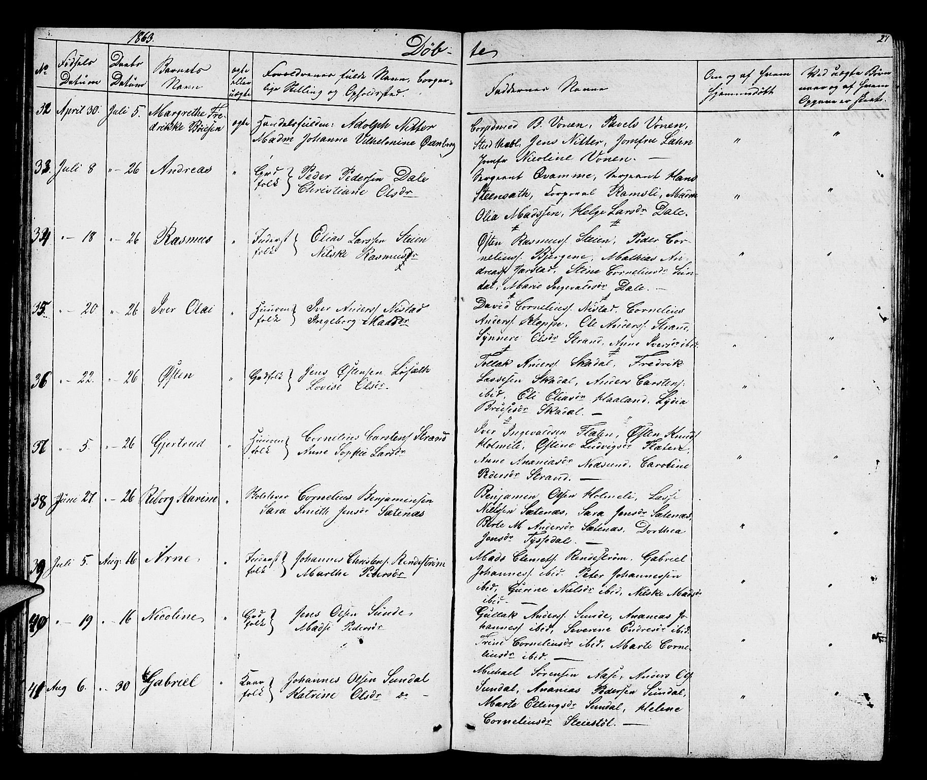 Fjaler sokneprestembete, SAB/A-79801/H/Hab/Habc/L0001: Parish register (copy) no. C 1, 1852-1878, p. 27