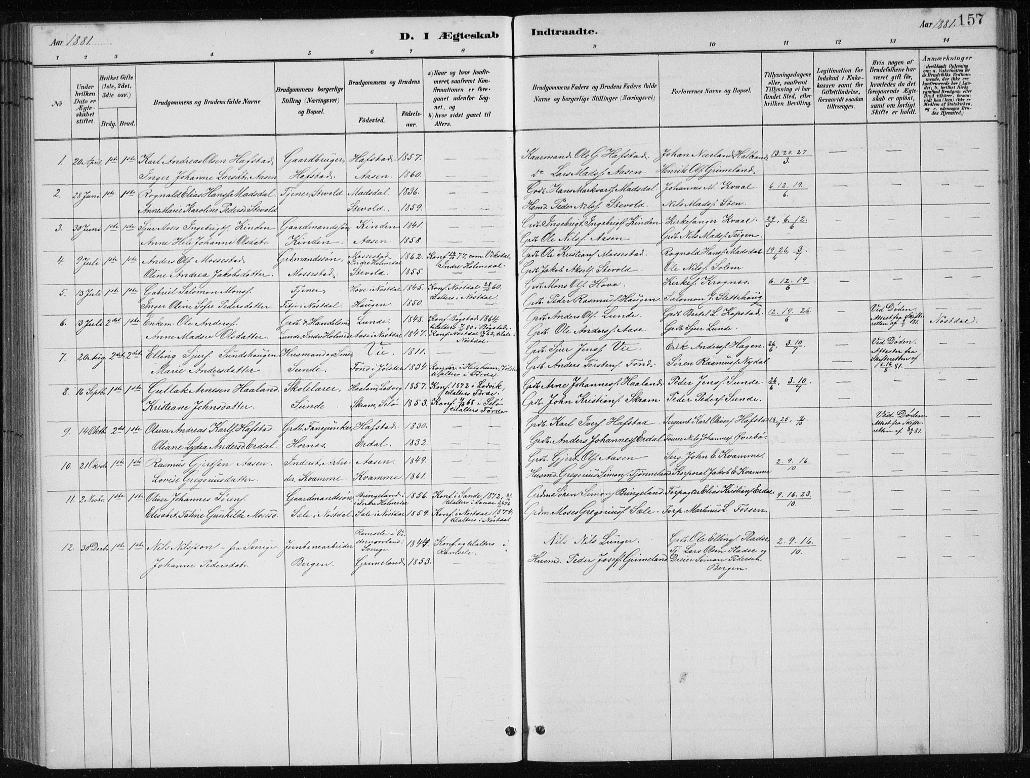 Førde sokneprestembete, SAB/A-79901/H/Hab/Haba/L0002: Parish register (copy) no. A 2, 1881-1898, p. 157