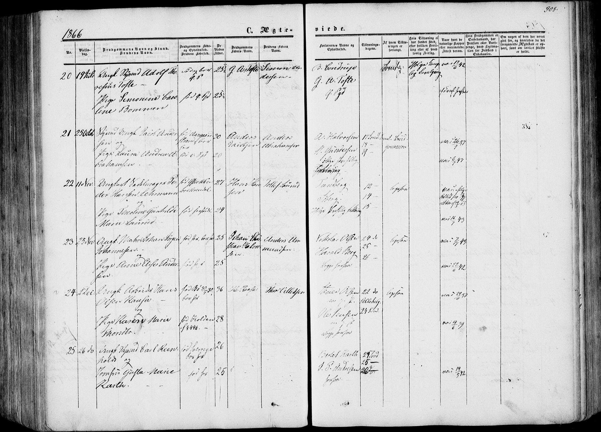 Porsgrunn kirkebøker , SAKO/A-104/F/Fa/L0007: Parish register (official) no. 7, 1858-1877, p. 308