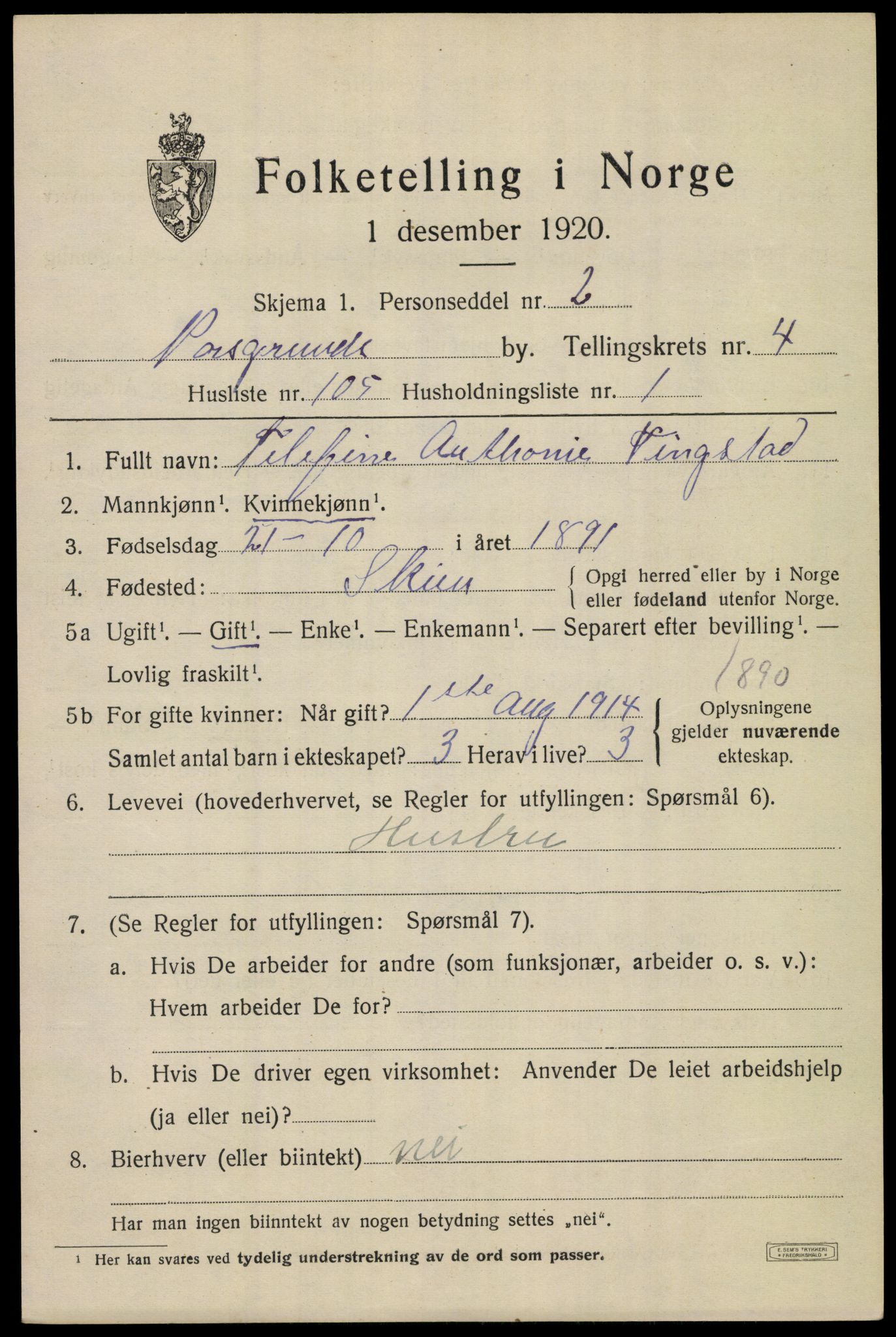 SAKO, 1920 census for Porsgrunn, 1920, p. 19925