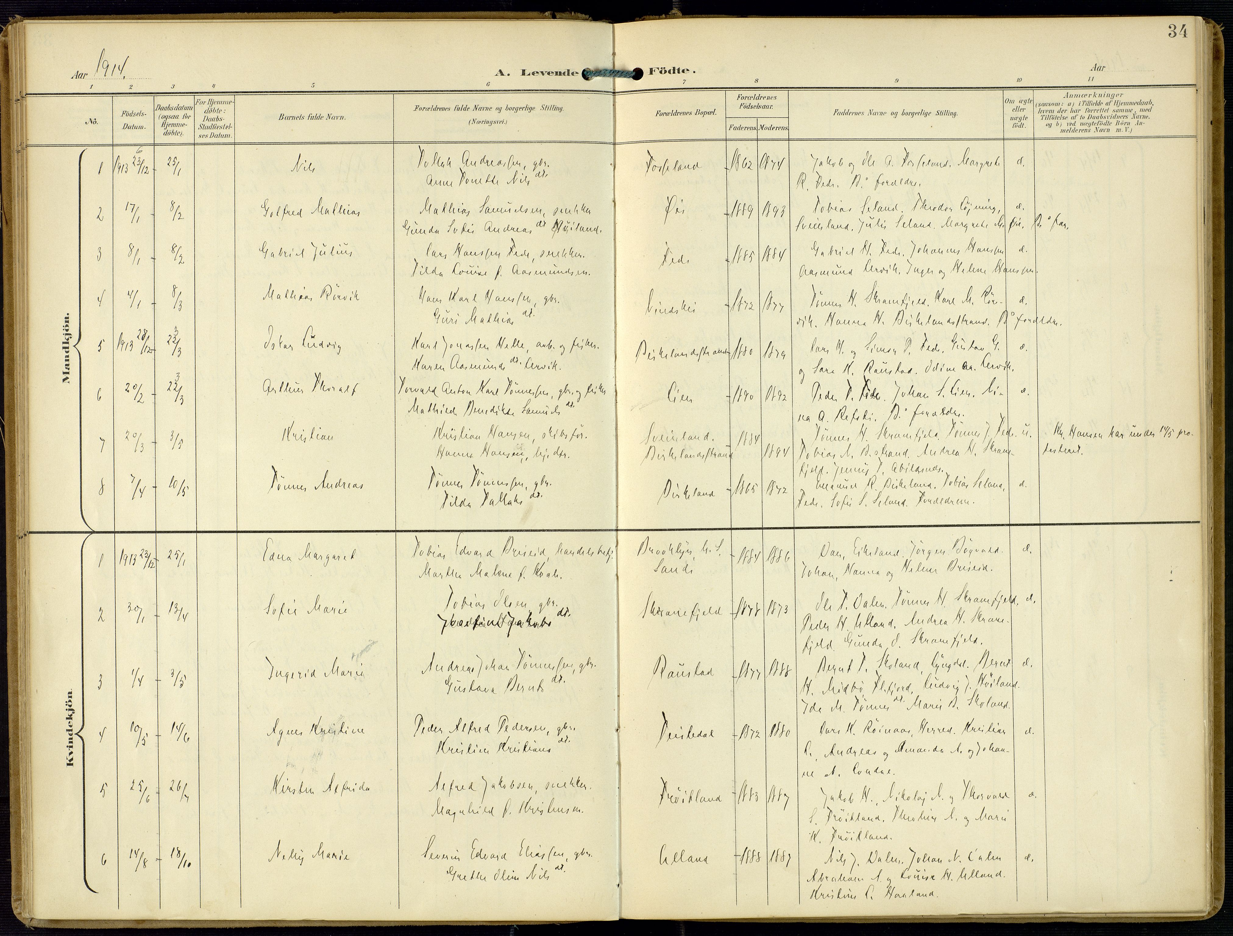 Kvinesdal sokneprestkontor, AV/SAK-1111-0026/F/Fa/Faa/L0005: Parish register (official) no. A 5, 1898-1915, p. 34