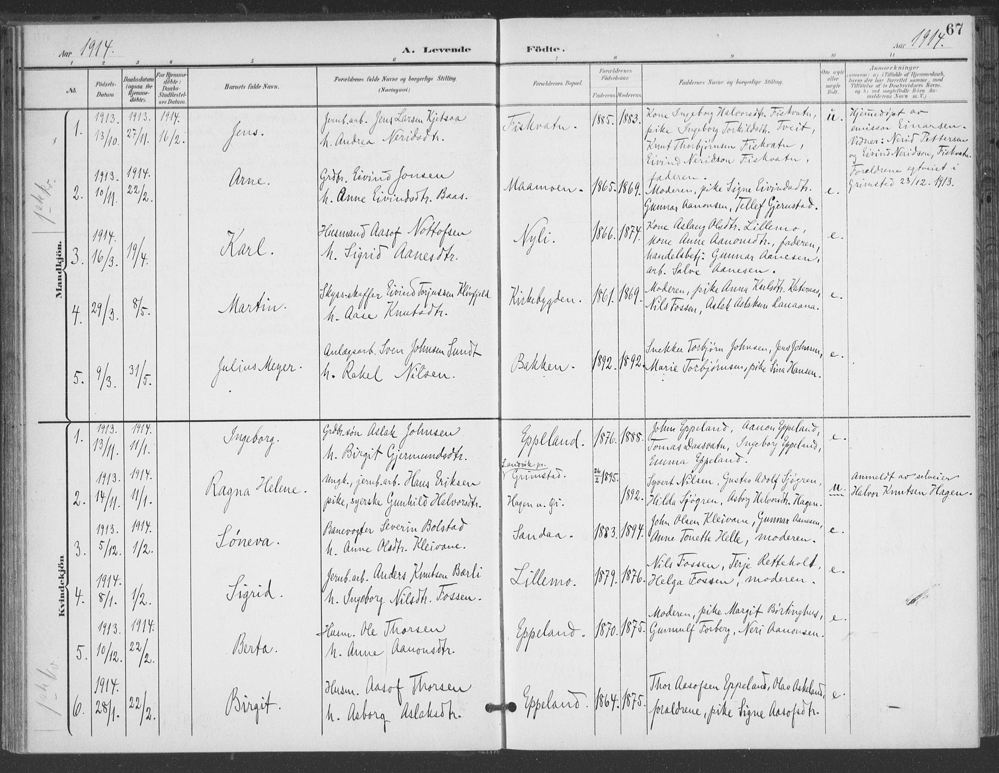 Åmli sokneprestkontor, AV/SAK-1111-0050/F/Fa/Fac/L0012: Parish register (official) no. A 12, 1900-1914, p. 67