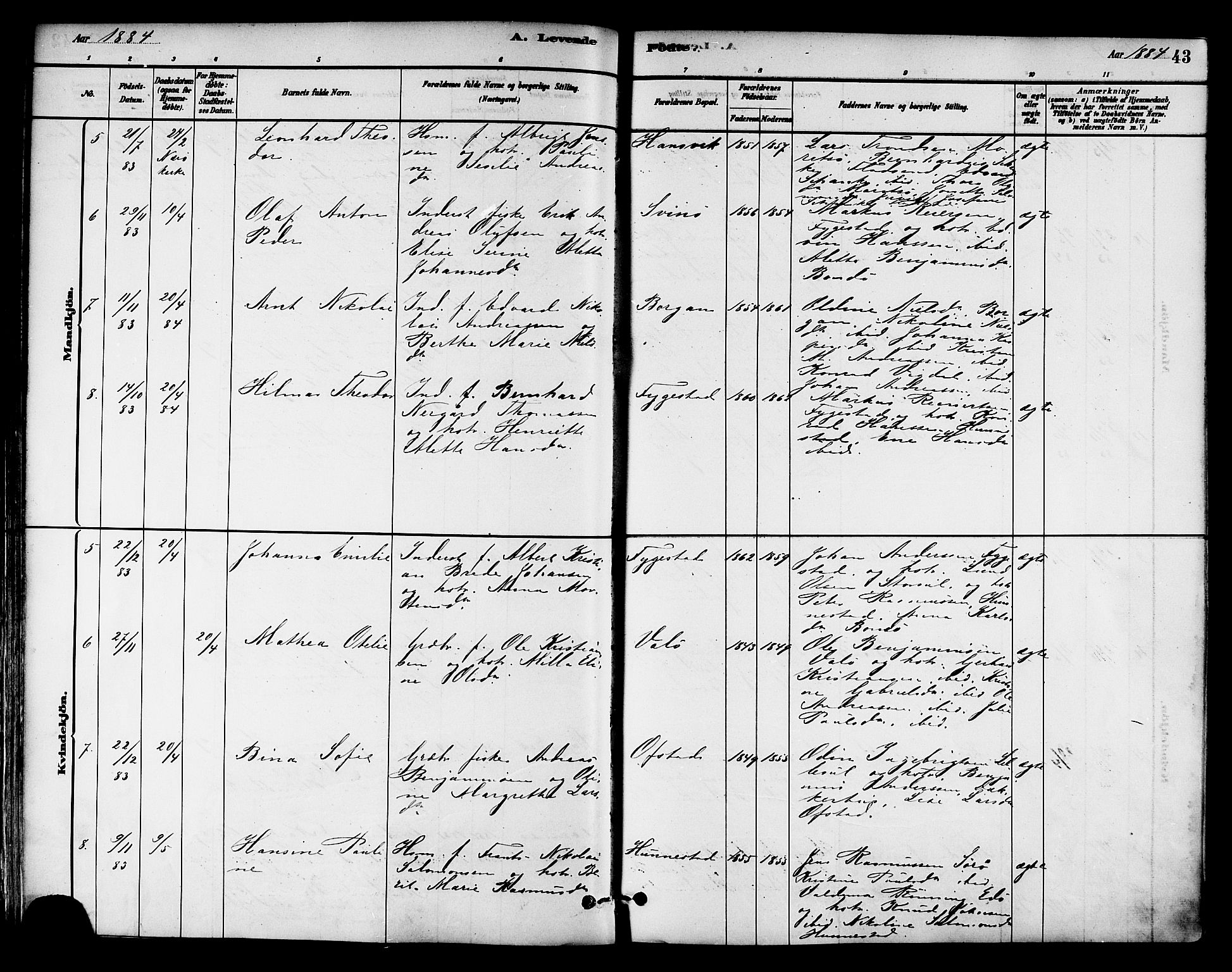 Ministerialprotokoller, klokkerbøker og fødselsregistre - Nord-Trøndelag, AV/SAT-A-1458/786/L0686: Parish register (official) no. 786A02, 1880-1887, p. 43