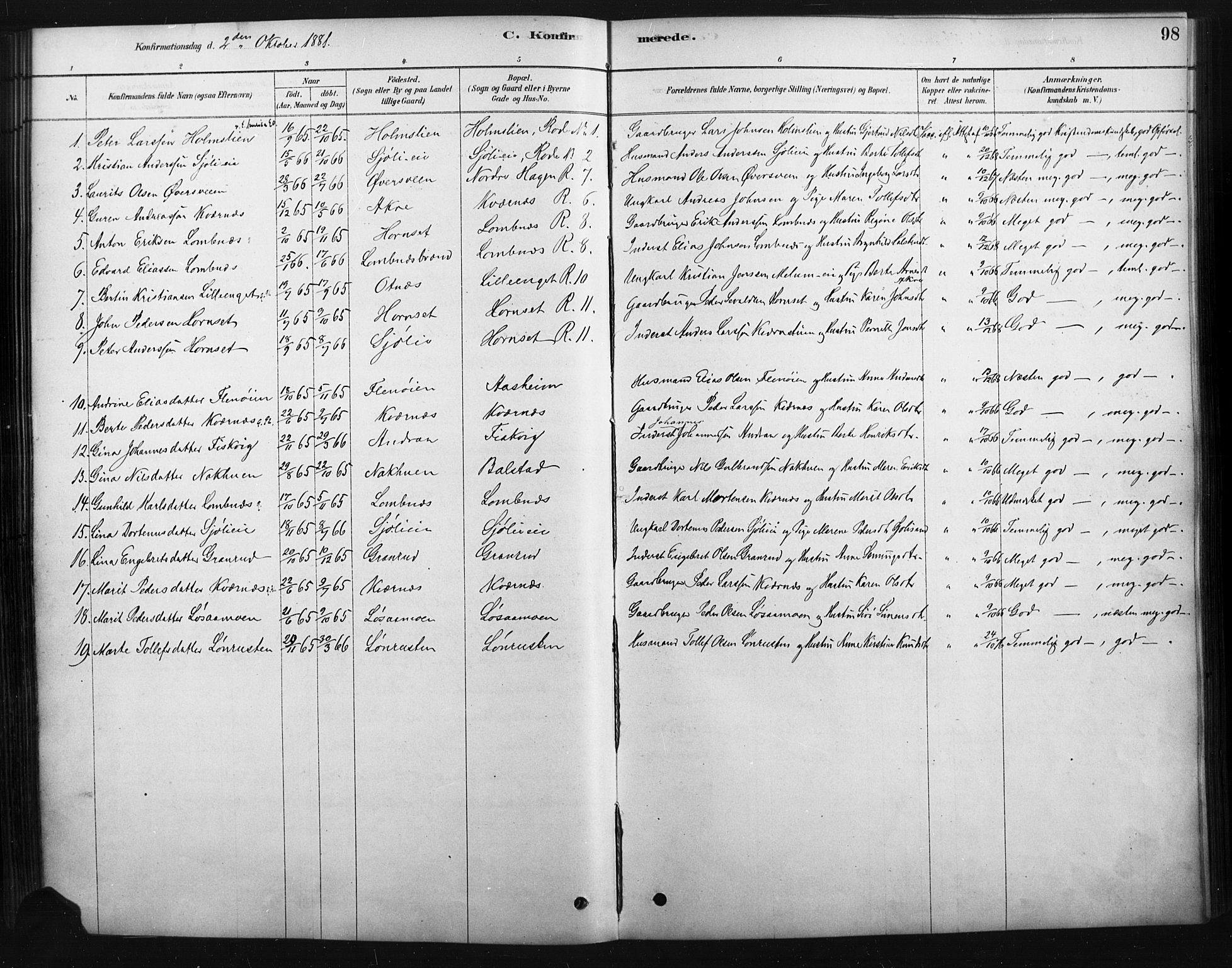 Rendalen prestekontor, SAH/PREST-054/H/Ha/Haa/L0010: Parish register (official) no. 10, 1878-1901, p. 98