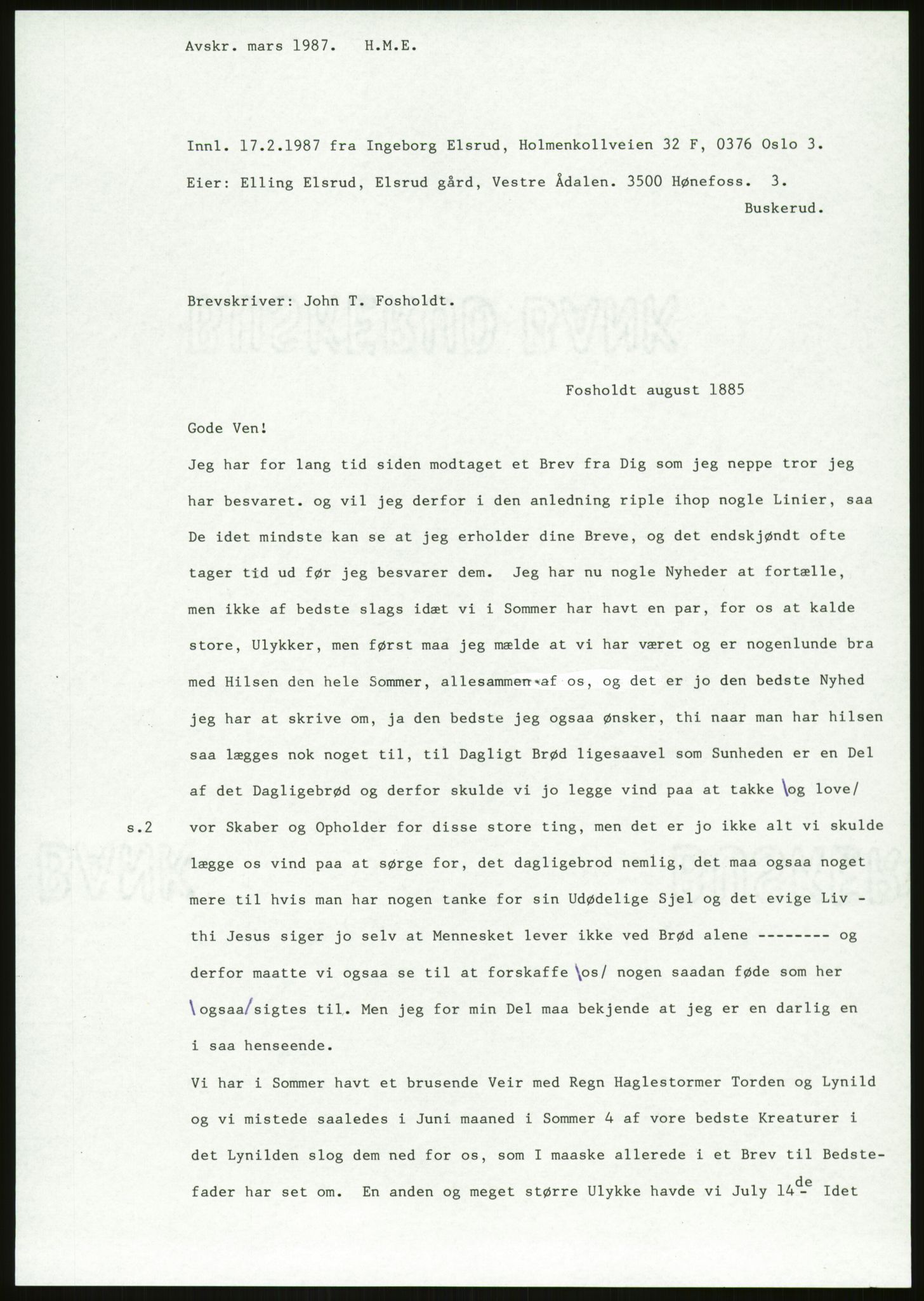 Samlinger til kildeutgivelse, Amerikabrevene, AV/RA-EA-4057/F/L0018: Innlån fra Buskerud: Elsrud, 1838-1914, p. 861