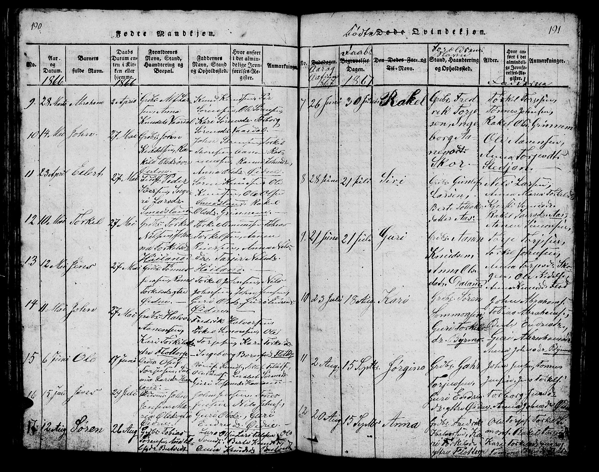 Bjelland sokneprestkontor, SAK/1111-0005/F/Fb/Fbc/L0001: Parish register (copy) no. B 1, 1815-1870, p. 190-191