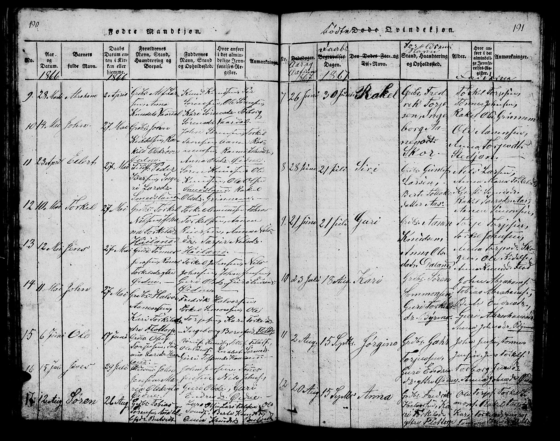 Bjelland sokneprestkontor, AV/SAK-1111-0005/F/Fb/Fbc/L0001: Parish register (copy) no. B 1, 1815-1870, p. 190-191