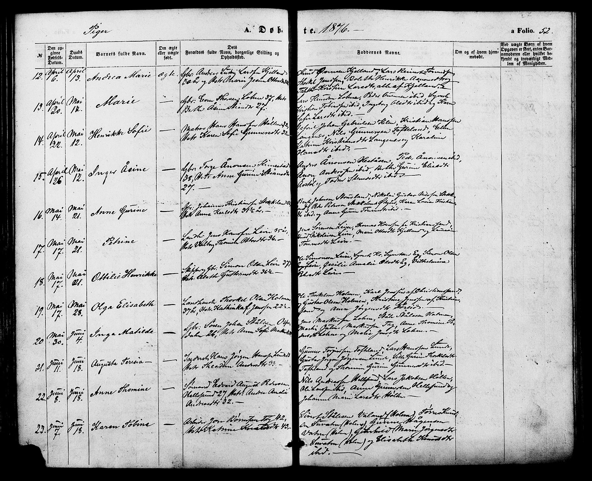 Søgne sokneprestkontor, AV/SAK-1111-0037/F/Fa/Fab/L0011: Parish register (official) no. A 11, 1869-1879, p. 52