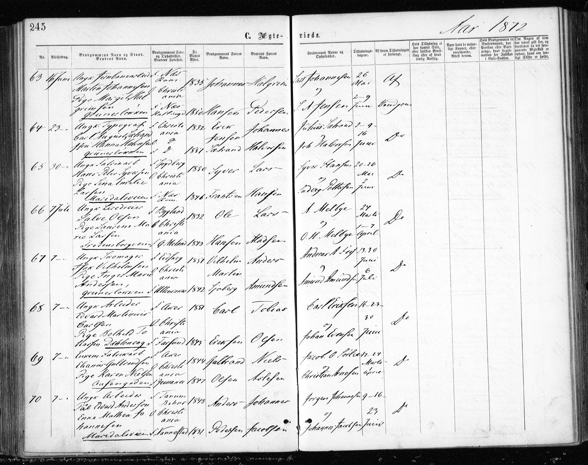 Gamle Aker prestekontor Kirkebøker, AV/SAO-A-10617a/F/L0003: Parish register (official) no. 3, 1865-1873, p. 245