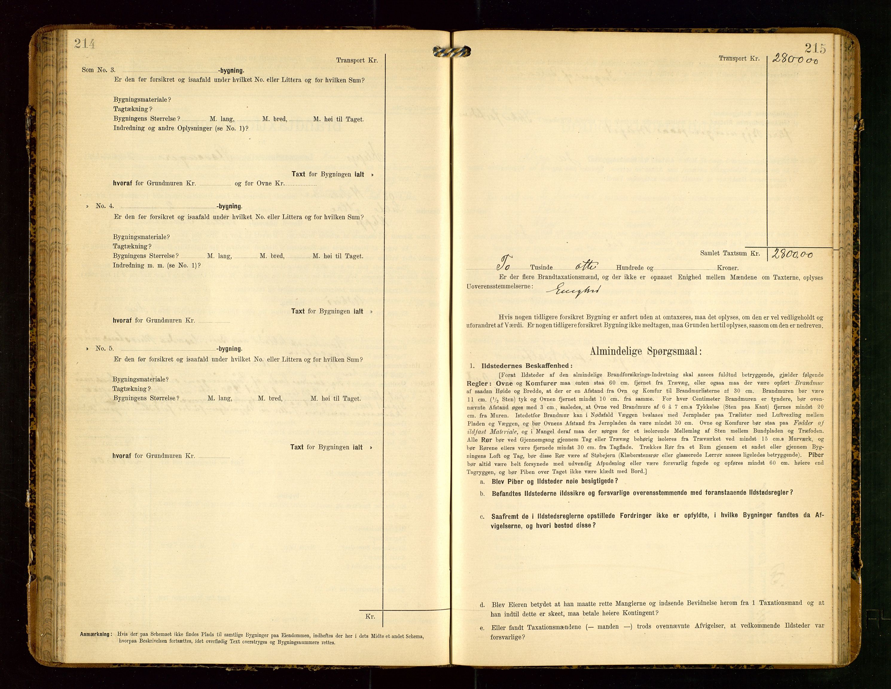 Klepp lensmannskontor, AV/SAST-A-100163/Goc/L0004: "Brandtaxationsprotokol" m/register, 1906-1908, p. 214-215