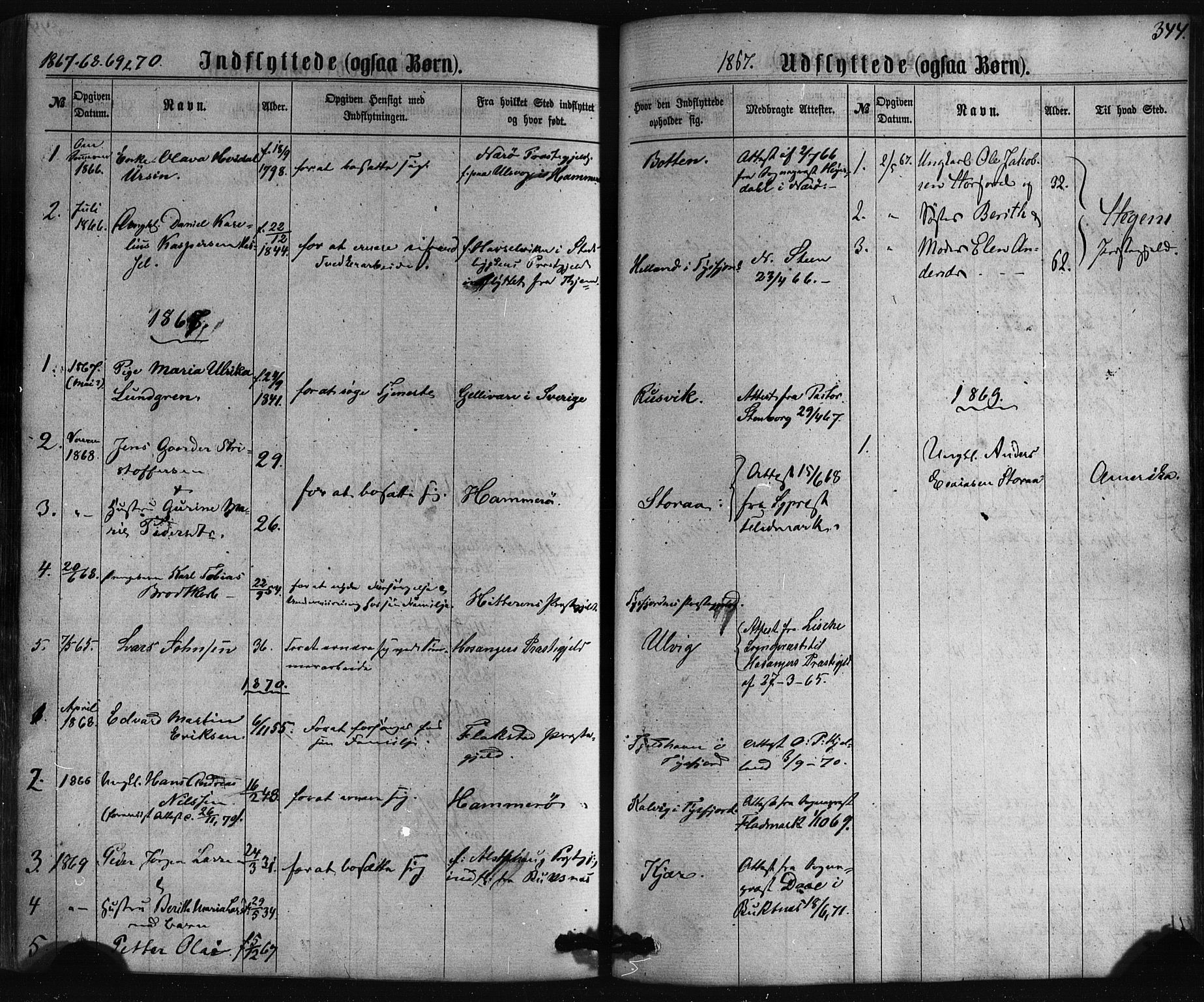 Ministerialprotokoller, klokkerbøker og fødselsregistre - Nordland, SAT/A-1459/861/L0867: Parish register (official) no. 861A02, 1864-1878, p. 344