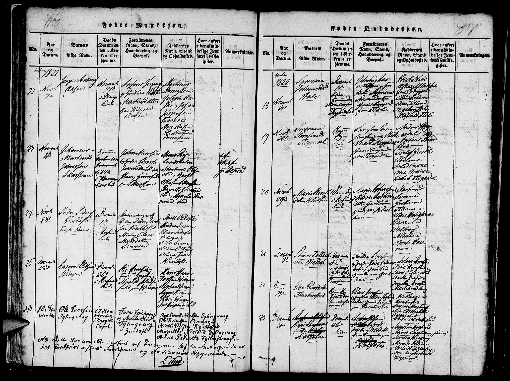 Davik sokneprestembete, AV/SAB-A-79701/H/Haa/Haaa/L0003: Parish register (official) no. A 3, 1816-1830, p. 86-87