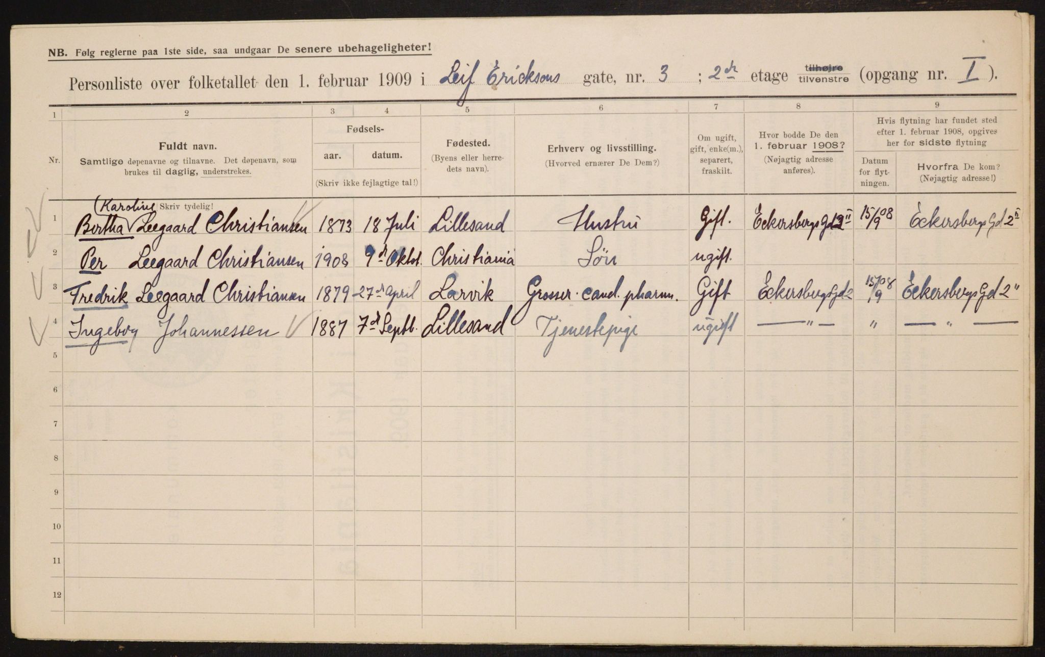 OBA, Municipal Census 1909 for Kristiania, 1909, p. 52424