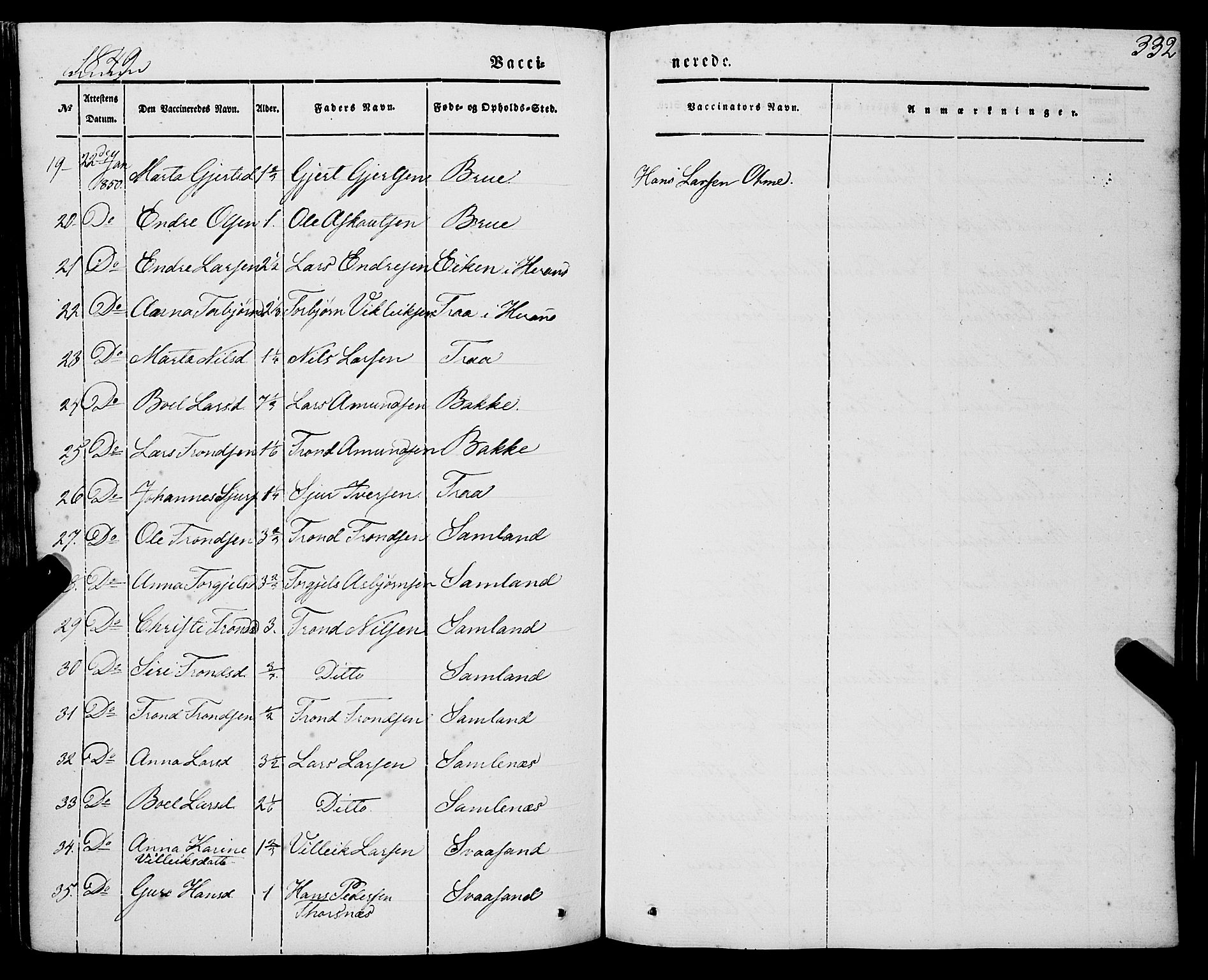 Strandebarm sokneprestembete, AV/SAB-A-78401/H/Haa: Parish register (official) no. A 7, 1844-1872, p. 332