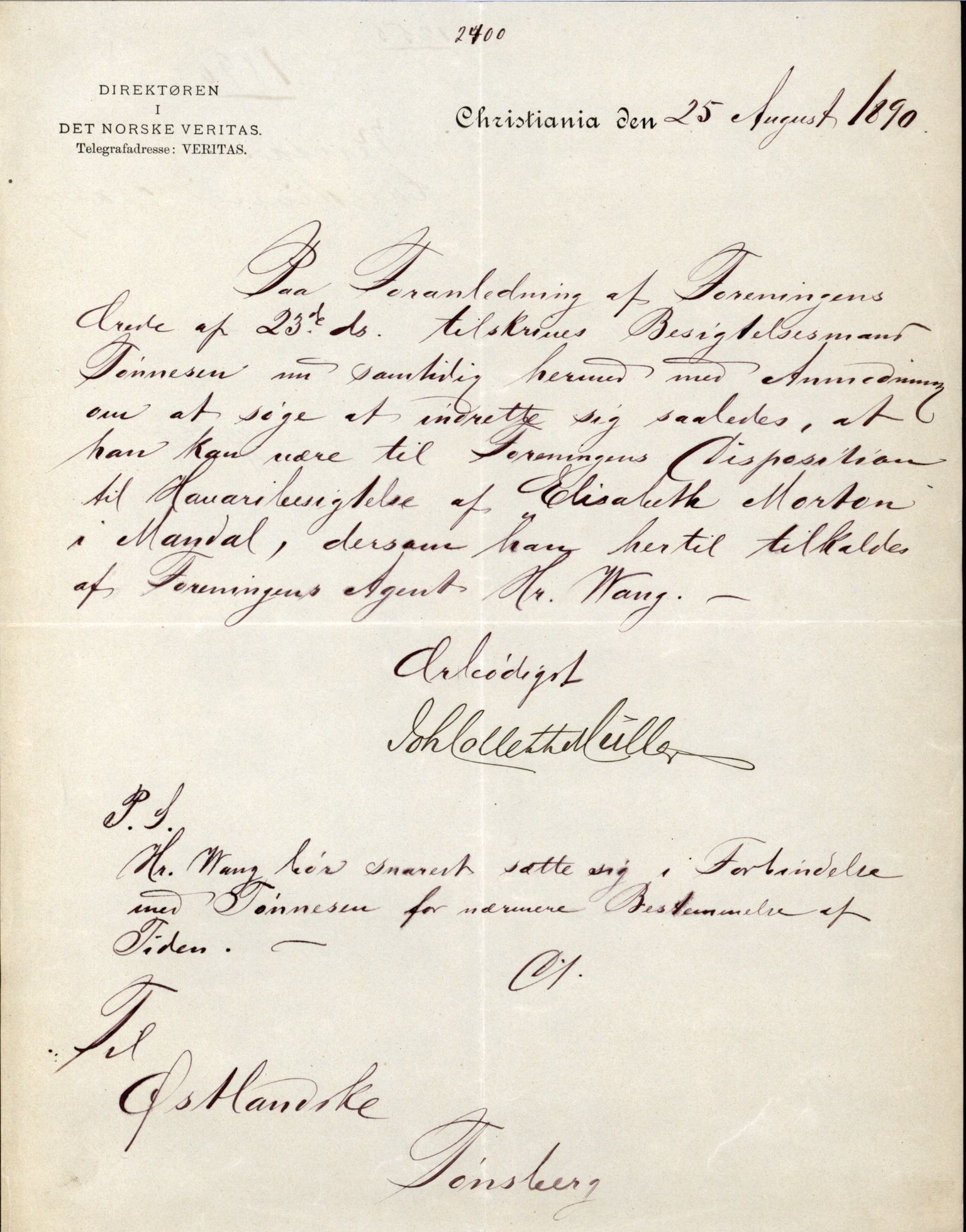 Pa 63 - Østlandske skibsassuranceforening, VEMU/A-1079/G/Ga/L0026/0002: Havaridokumenter / Dovre, Dictator, Ella, Elizabeth Morton, 1890, p. 273