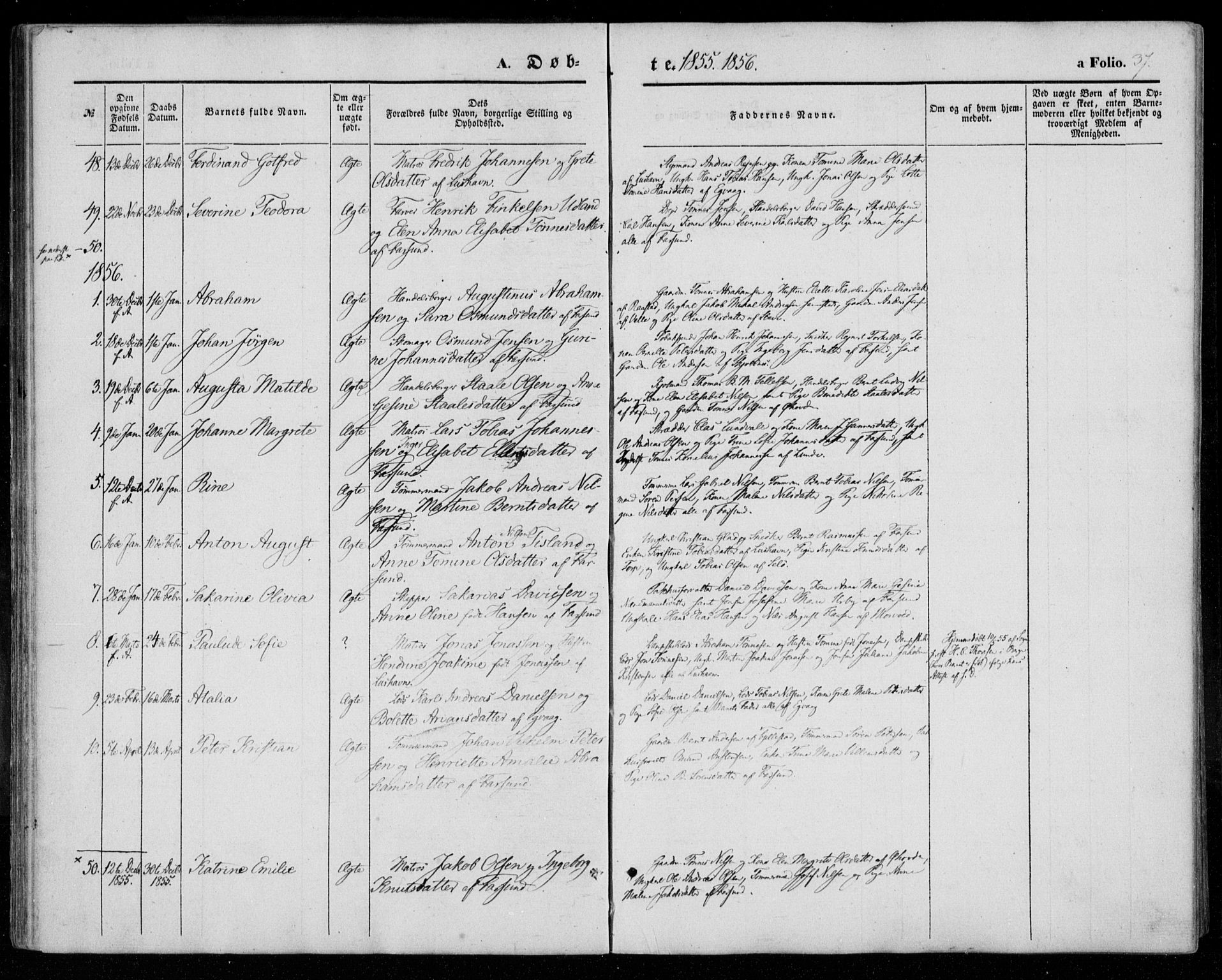 Farsund sokneprestkontor, SAK/1111-0009/F/Fa/L0004: Parish register (official) no. A 4, 1847-1863, p. 37