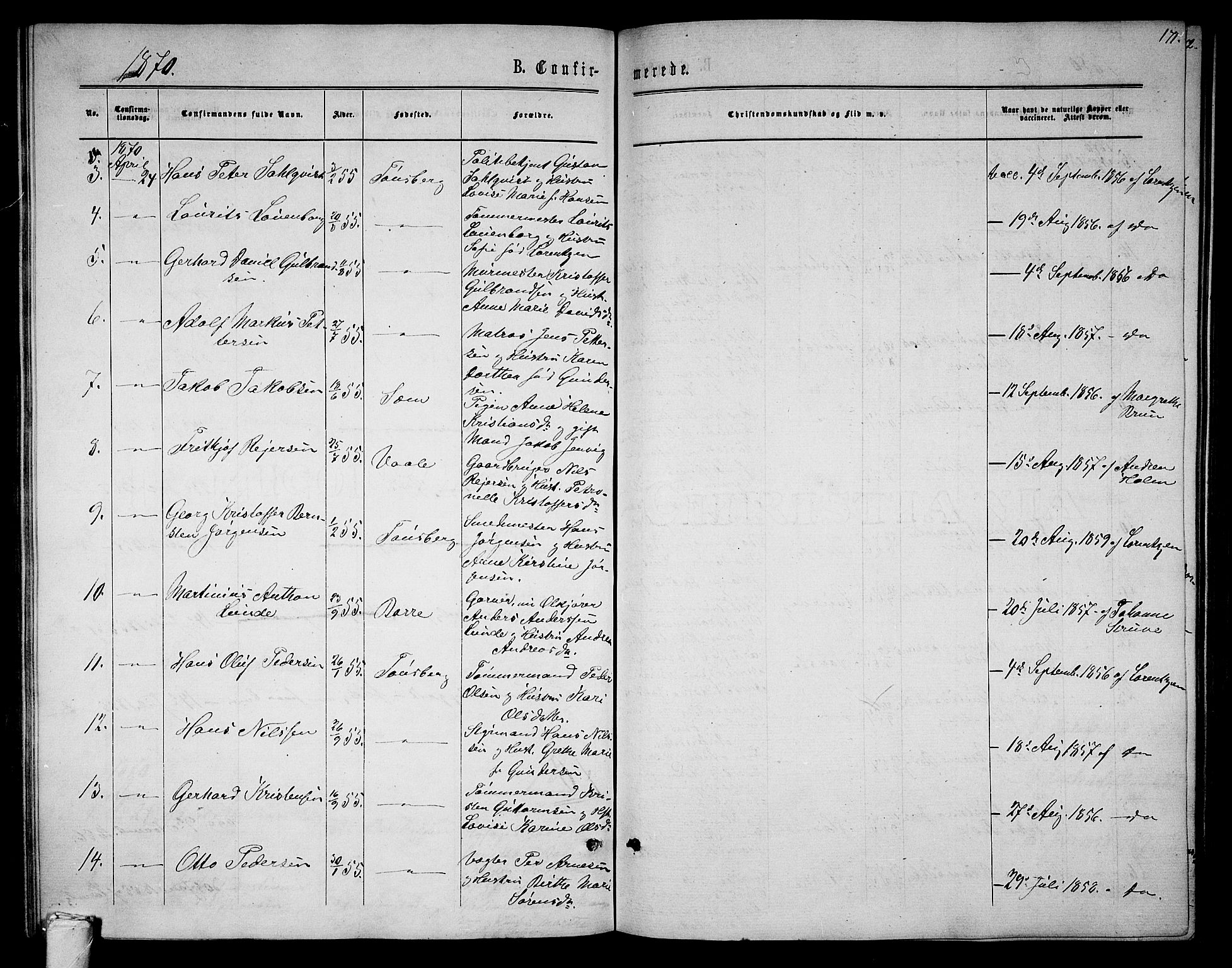 Tønsberg kirkebøker, SAKO/A-330/G/Ga/L0004: Parish register (copy) no. 4, 1865-1874, p. 171