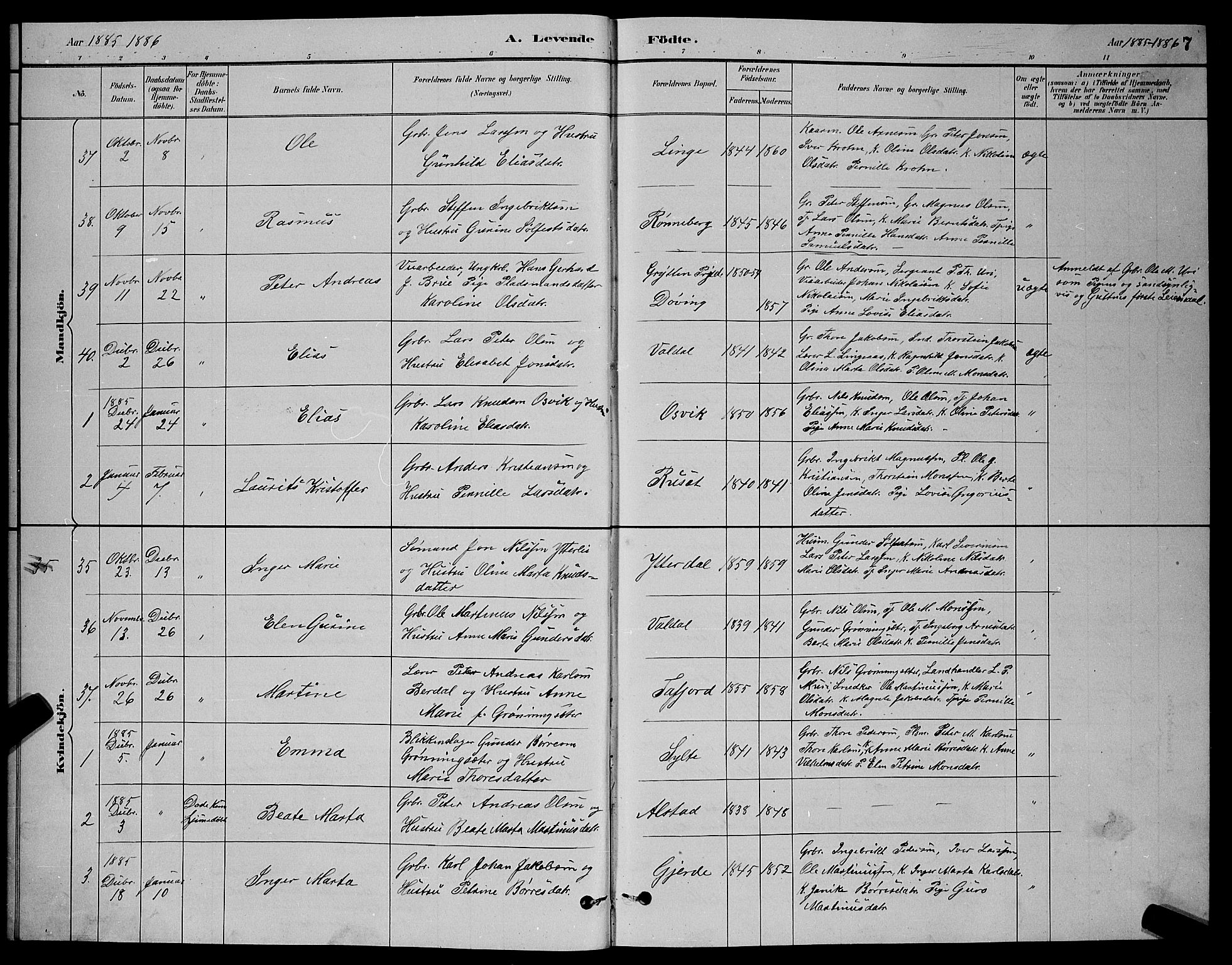 Ministerialprotokoller, klokkerbøker og fødselsregistre - Møre og Romsdal, SAT/A-1454/519/L0263: Parish register (copy) no. 519C04, 1885-1892, p. 7