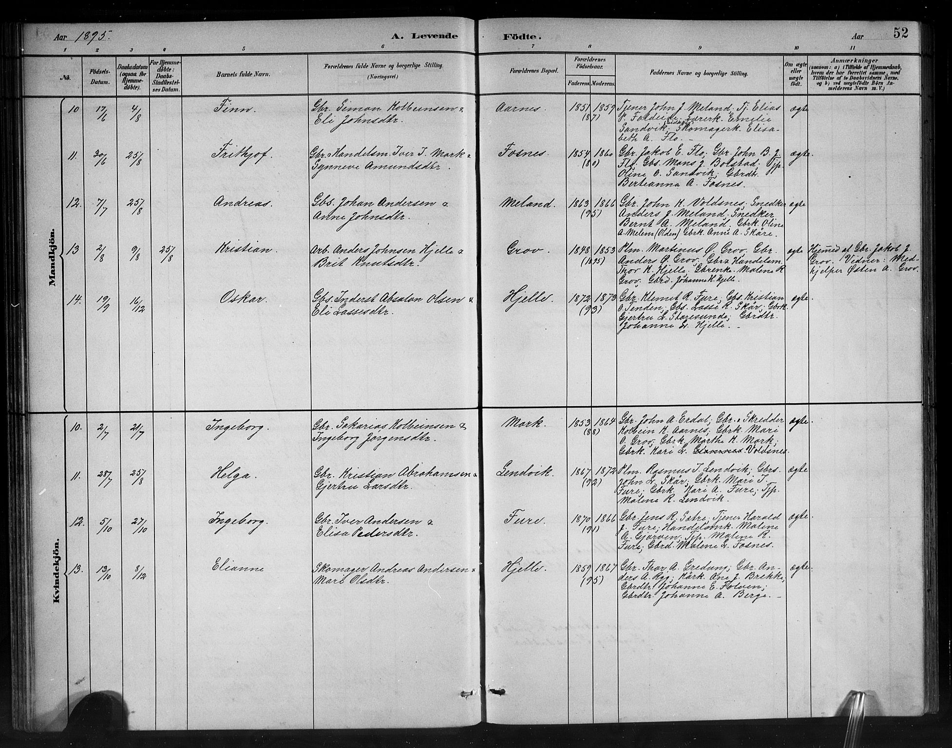 Stryn Sokneprestembete, AV/SAB-A-82501: Parish register (copy) no. C 3, 1881-1905, p. 52