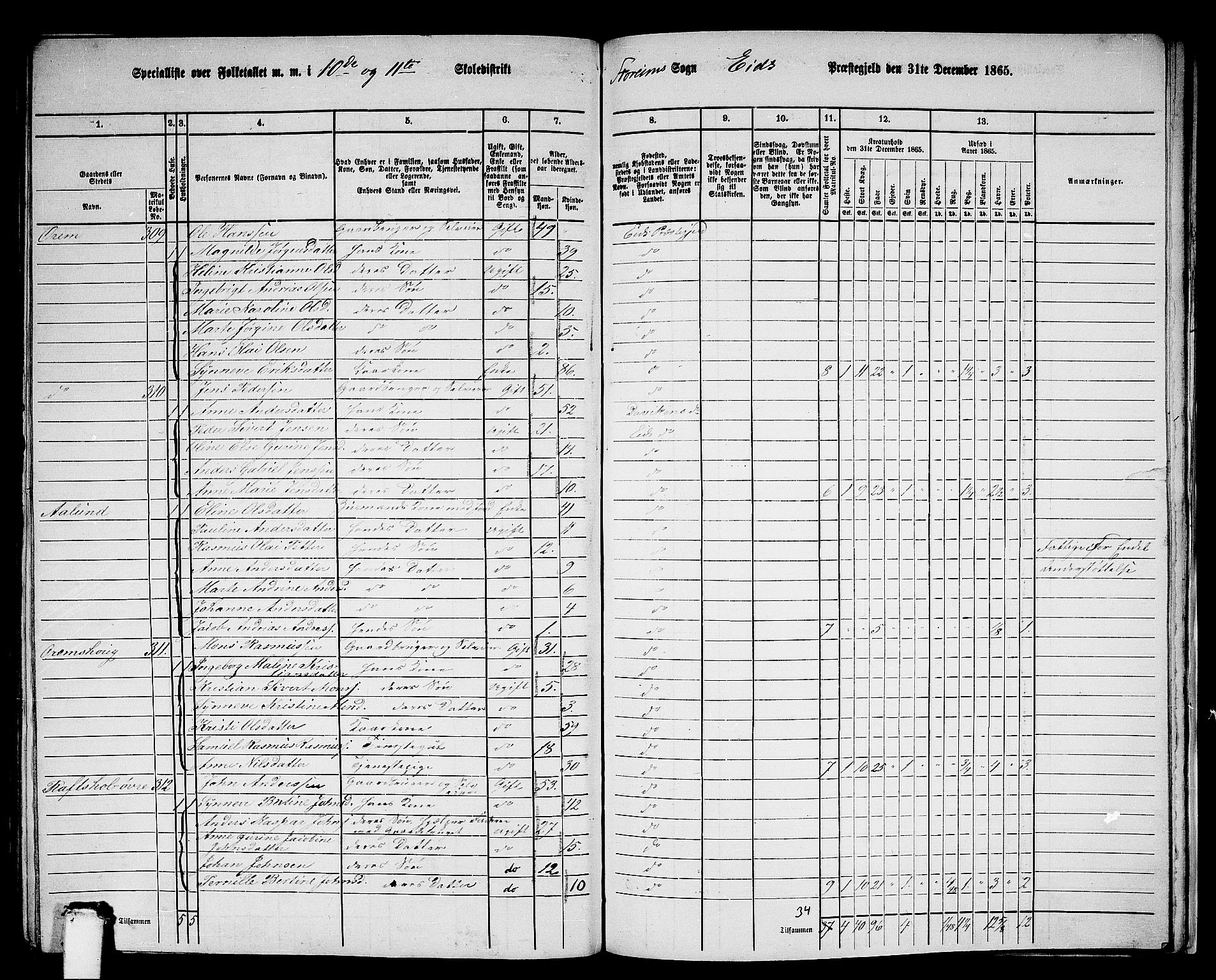 RA, 1865 census for Eid, 1865, p. 198