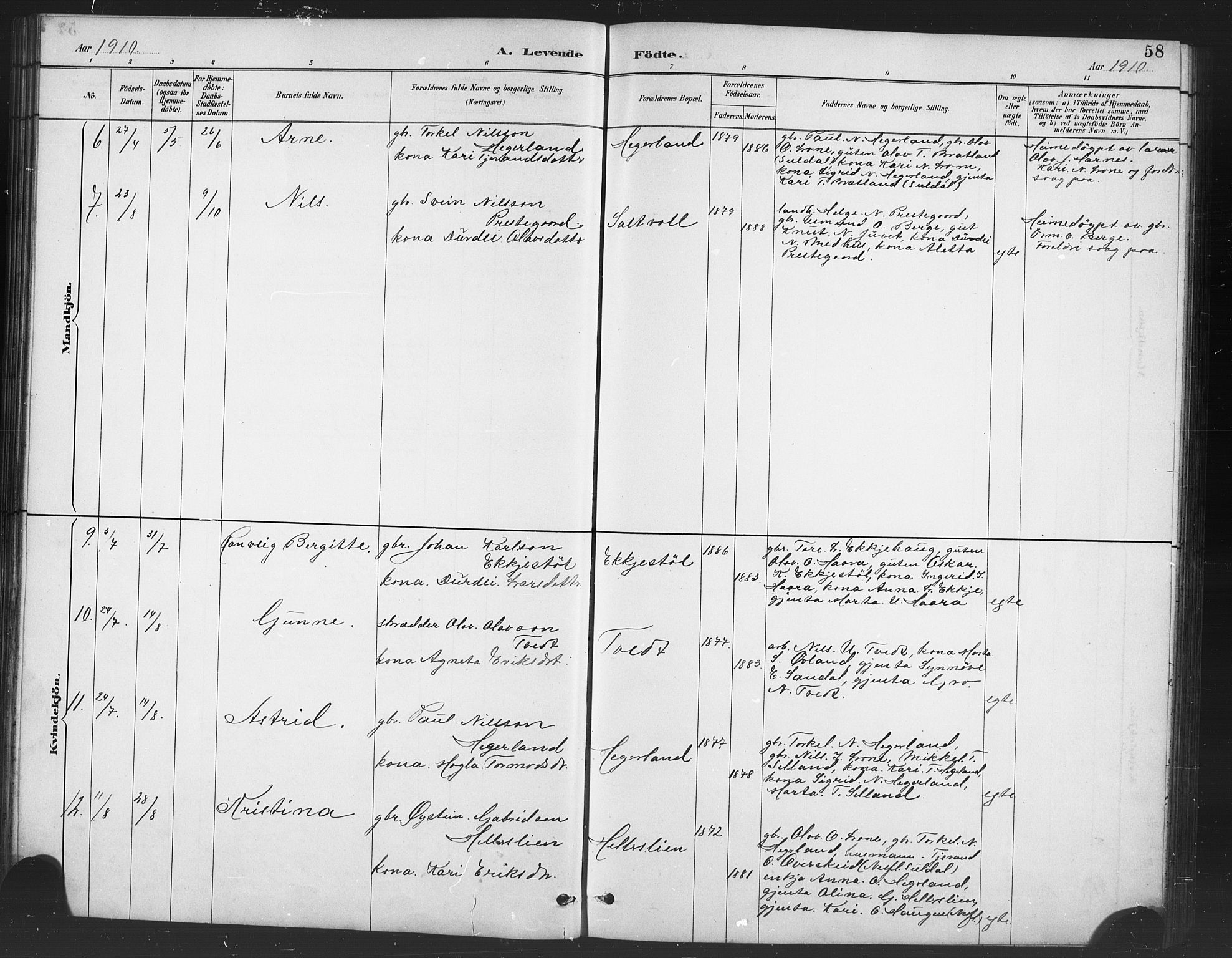 Røldal sokneprestembete, SAB/A-100247: Parish register (copy) no. A 3, 1887-1917, p. 58