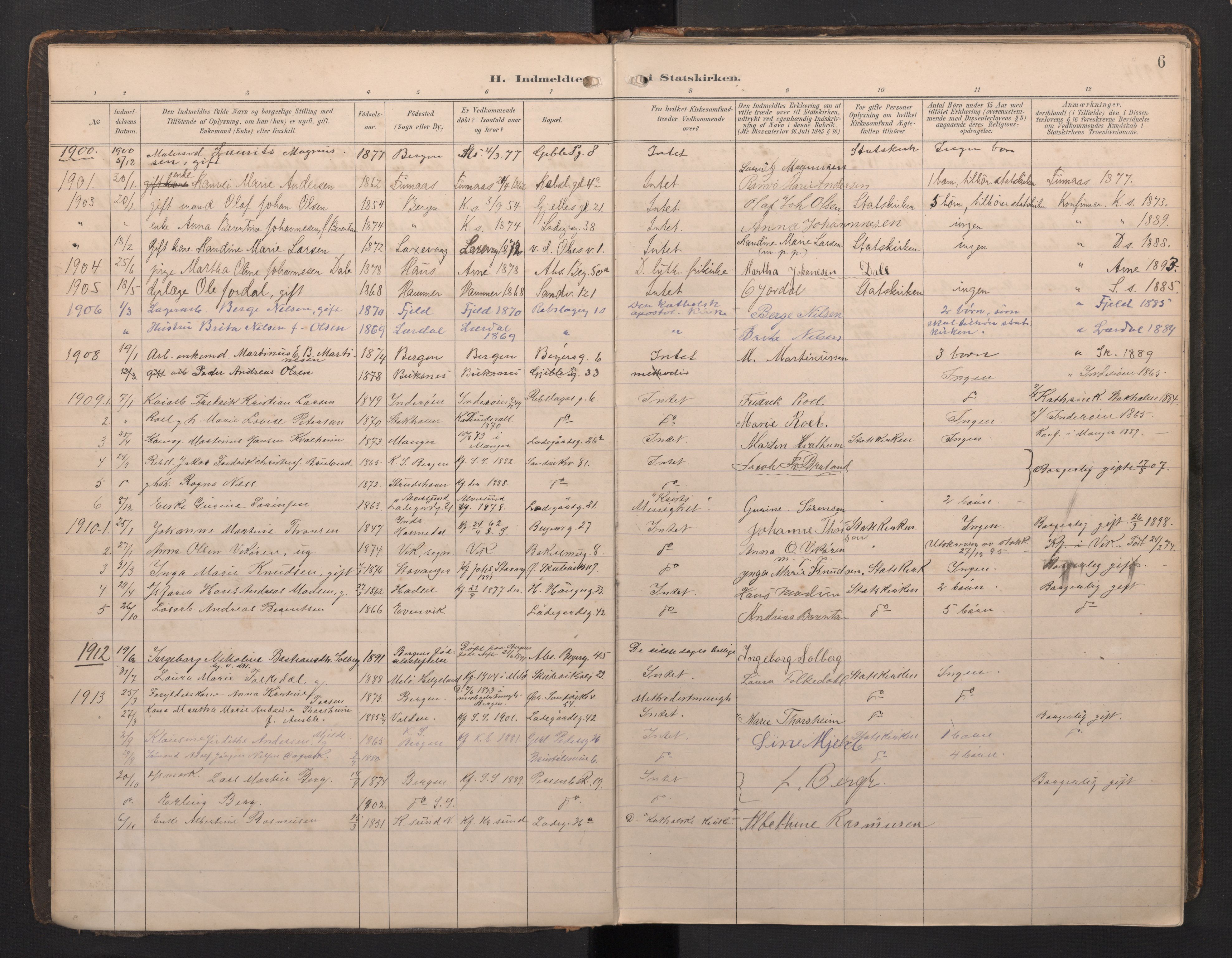 Sandviken Sokneprestembete, AV/SAB-A-77601/H/Ha: Parish register (official) no. G 1, 1892-2002, p. 6