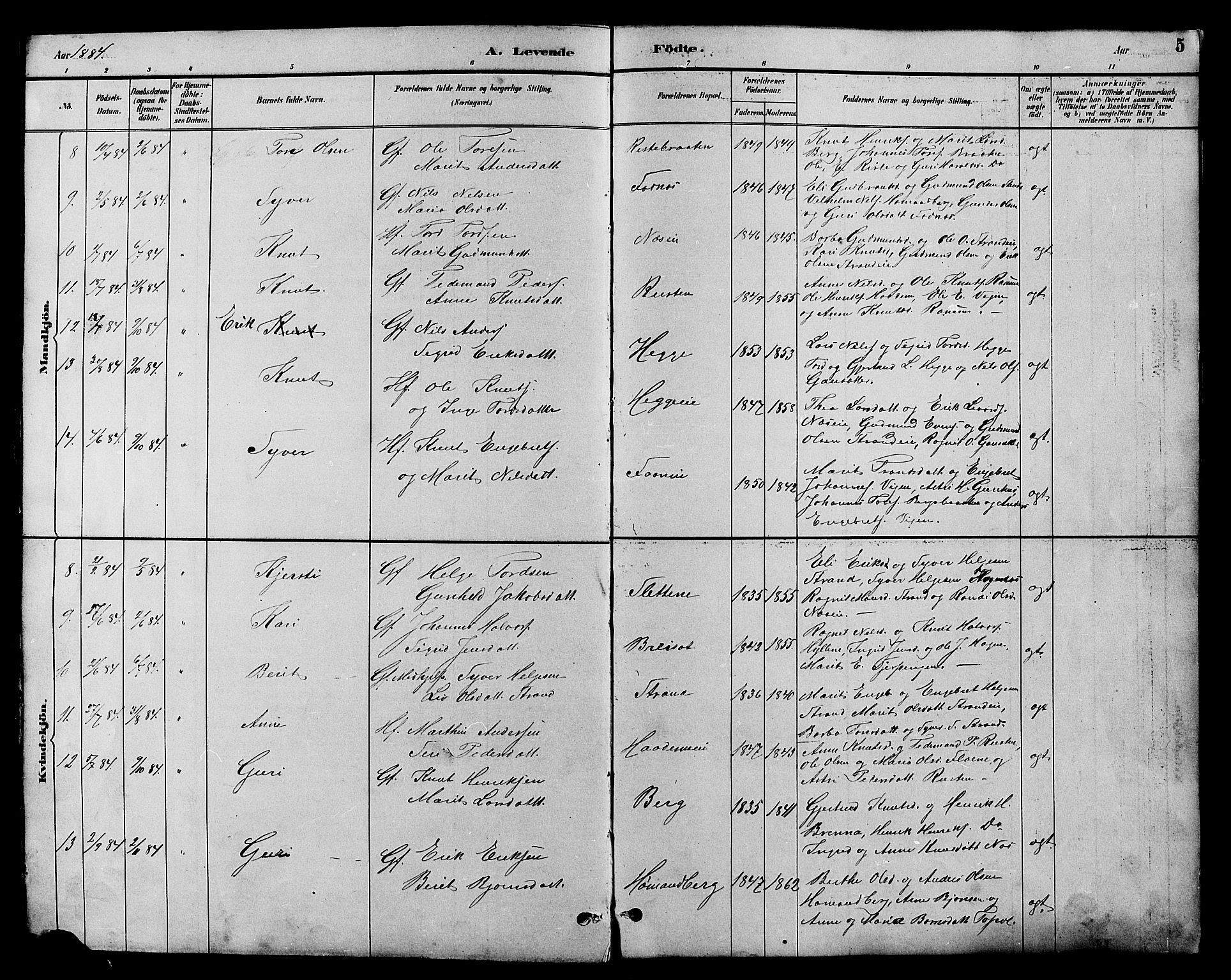 Nord-Aurdal prestekontor, SAH/PREST-132/H/Ha/Hab/L0007: Parish register (copy) no. 7, 1883-1910, p. 5
