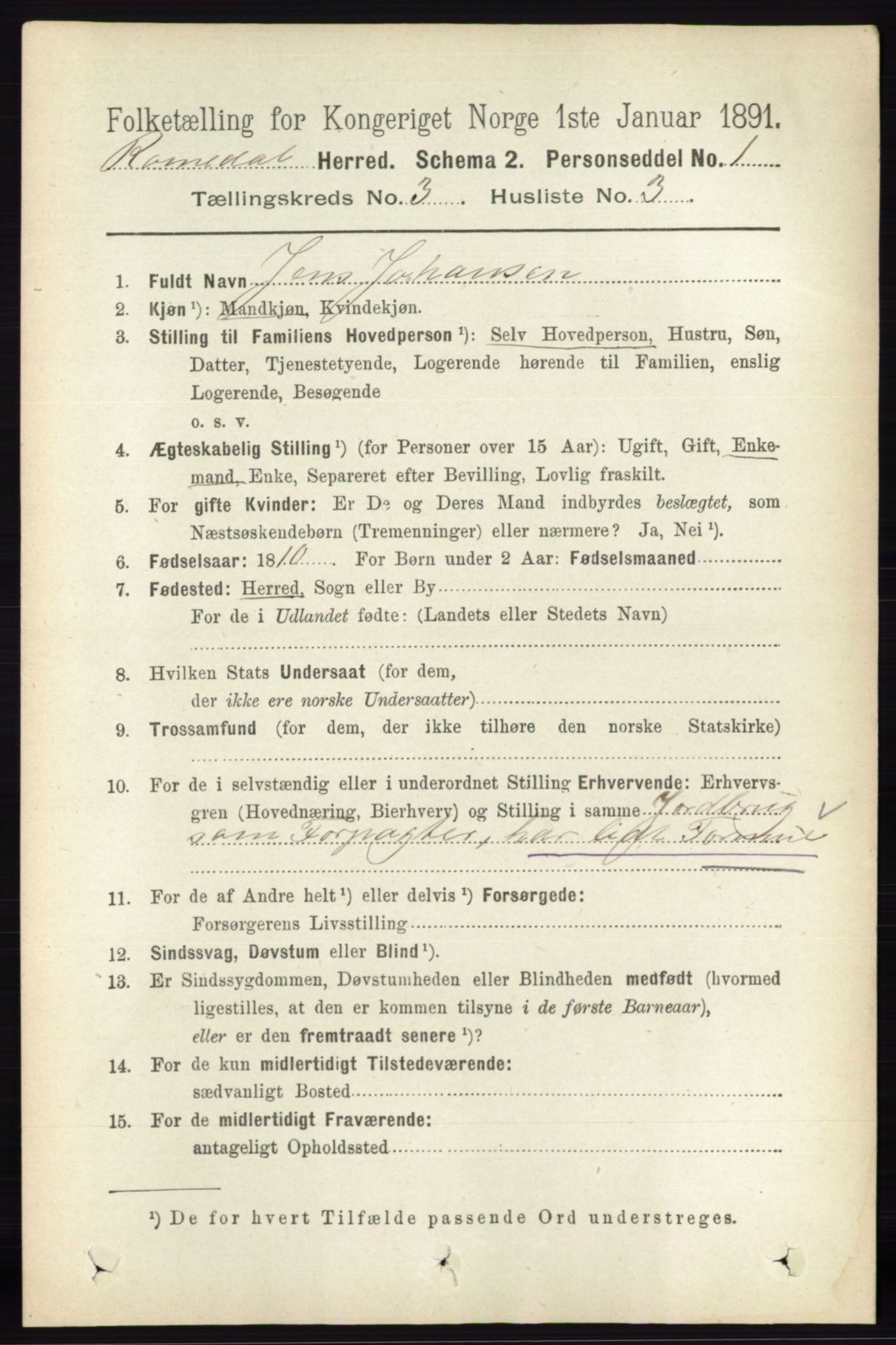 RA, 1891 census for 0416 Romedal, 1891, p. 1437