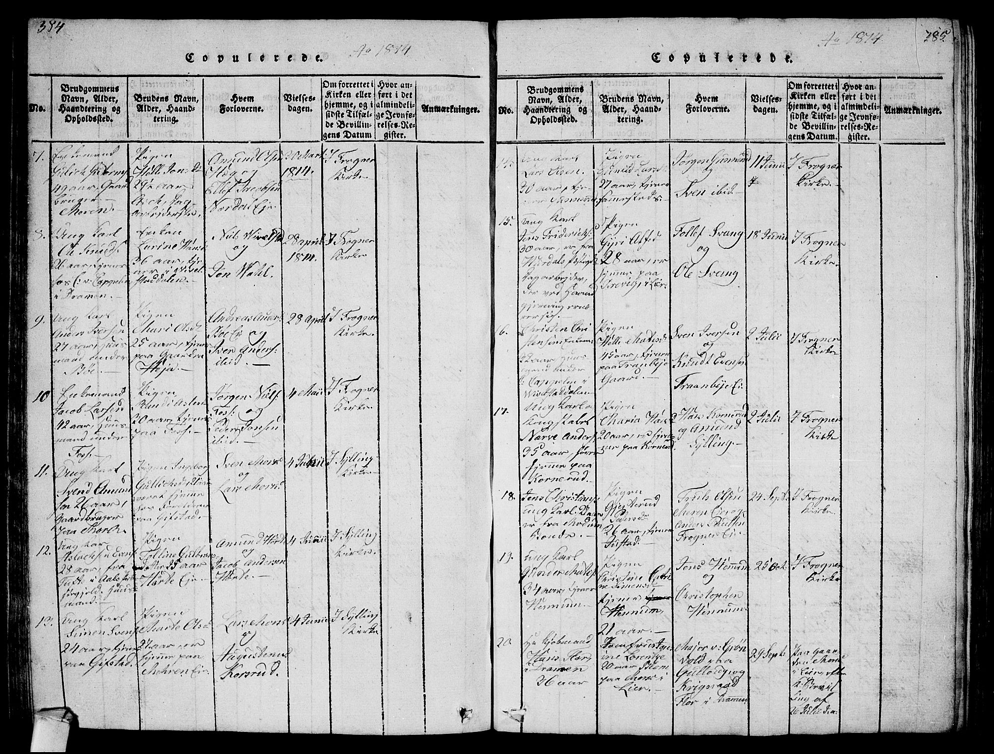 Lier kirkebøker, AV/SAKO-A-230/G/Ga/L0001: Parish register (copy) no. I 1, 1813-1824, p. 384-385